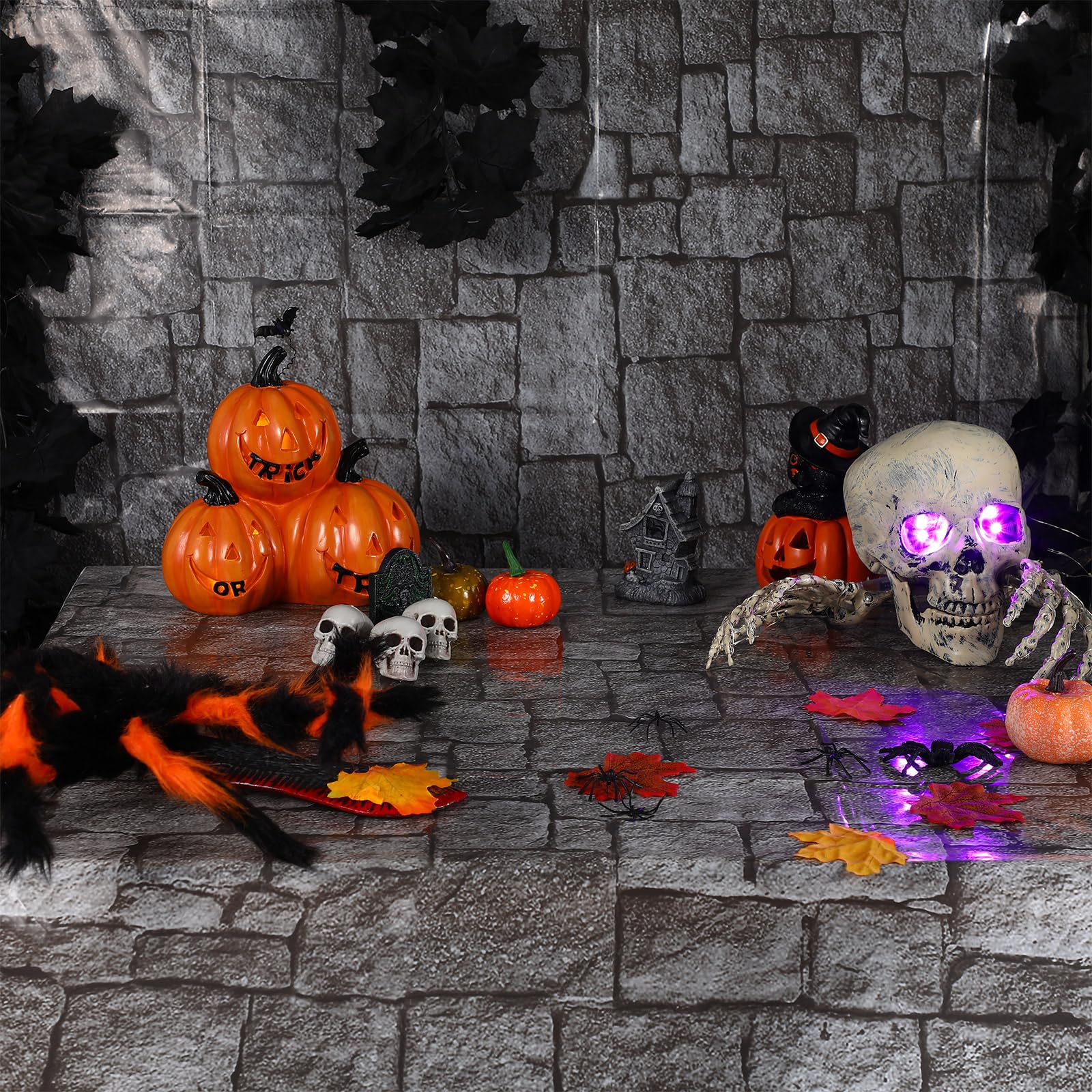 12 Sheets 4.5 x 9 Feet Brick Stone Wall Backdrop Tablecloths Halloween Medieval Castle Party Decorations Wallpaper Curtains Door Removable Brick Photo Backdrop for Winter Christmas Party (Dark Gray) 4