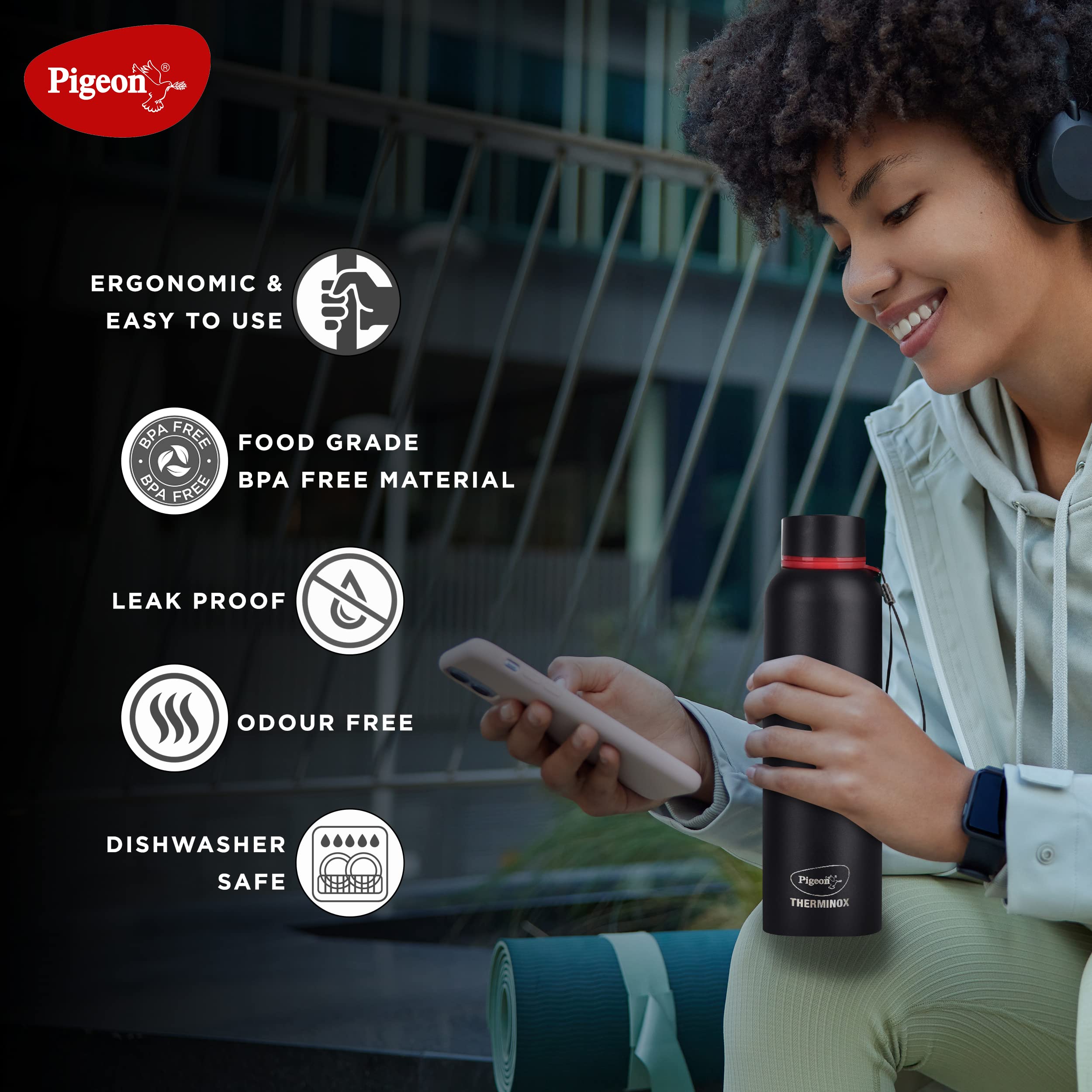 Pigeon by Stovekraft Croma Galaxy Stainless Steel Double Walled Leak Proof Thermos Water Bottle with Copper Coating Inside for Better Hot and Cold Retention 800 ml (Black) (1 Year Warranty) 3