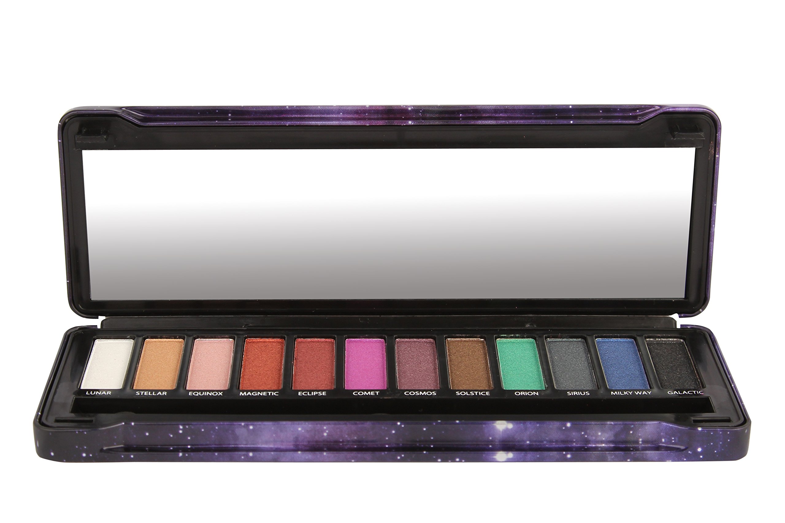 BYS Cosmic Eyeshadow Palette Tin with Mirror & Applicator 12 Shades Shimmer Unicorn Bold Bright Neon Galaxy 5
