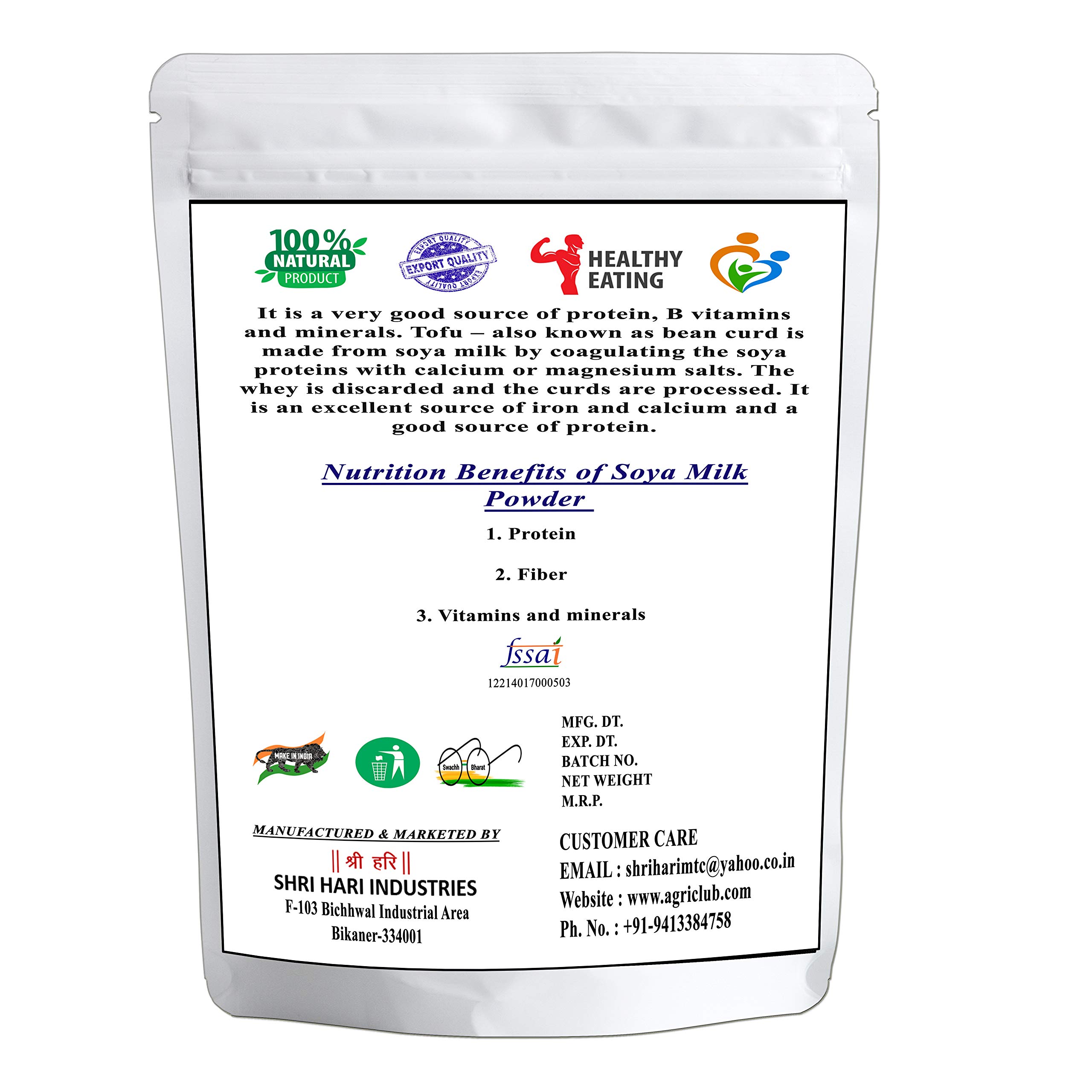 Soya Milk Powder 1kg | Plant-Based | Vegan Milk Alternative | Non-GMO and 35% Protein | Agri Club 2