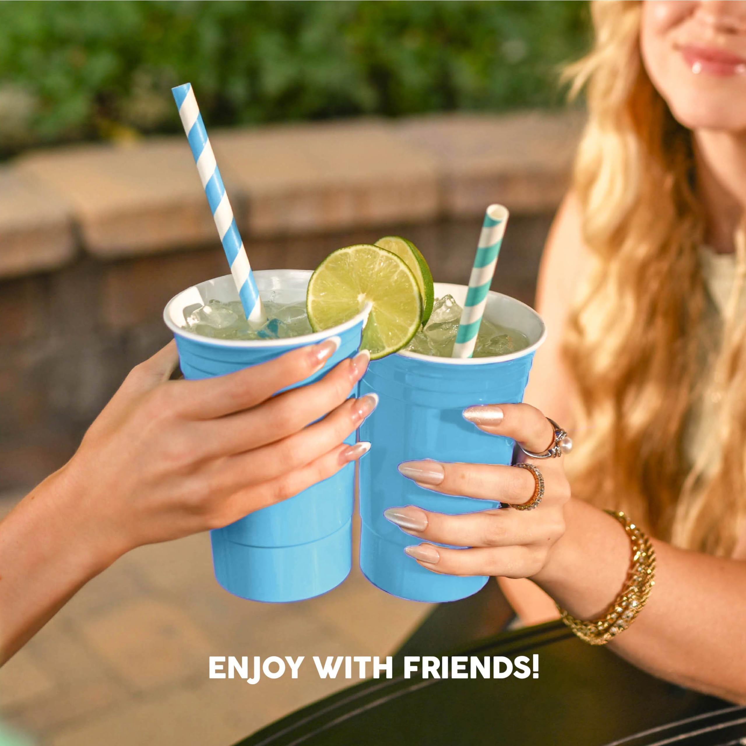 Sili Wraps Party Cups, 16 oz Plastic Cups Reusable, Durable & Unbreakable Double Wall Insulated Pint Cup For Hot & Cold Drinks, Dishwasher Safe, Made in the USA, Set of 5 Cups, Nautical Blue 5