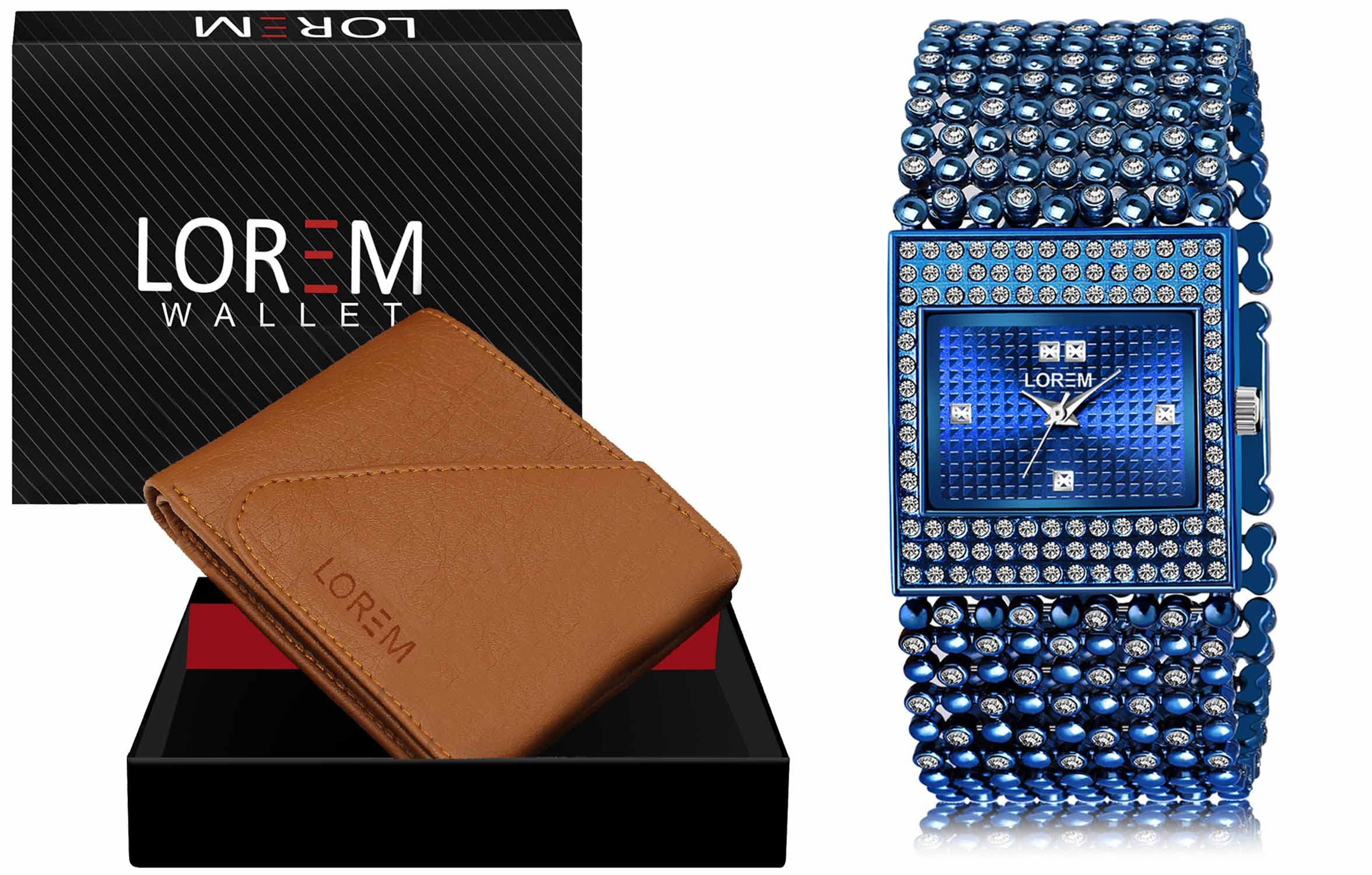LOREM Tan Color Faux Leather Wallet & Blue Analog Watch Combo for Men & Women | WL01-LR290 3