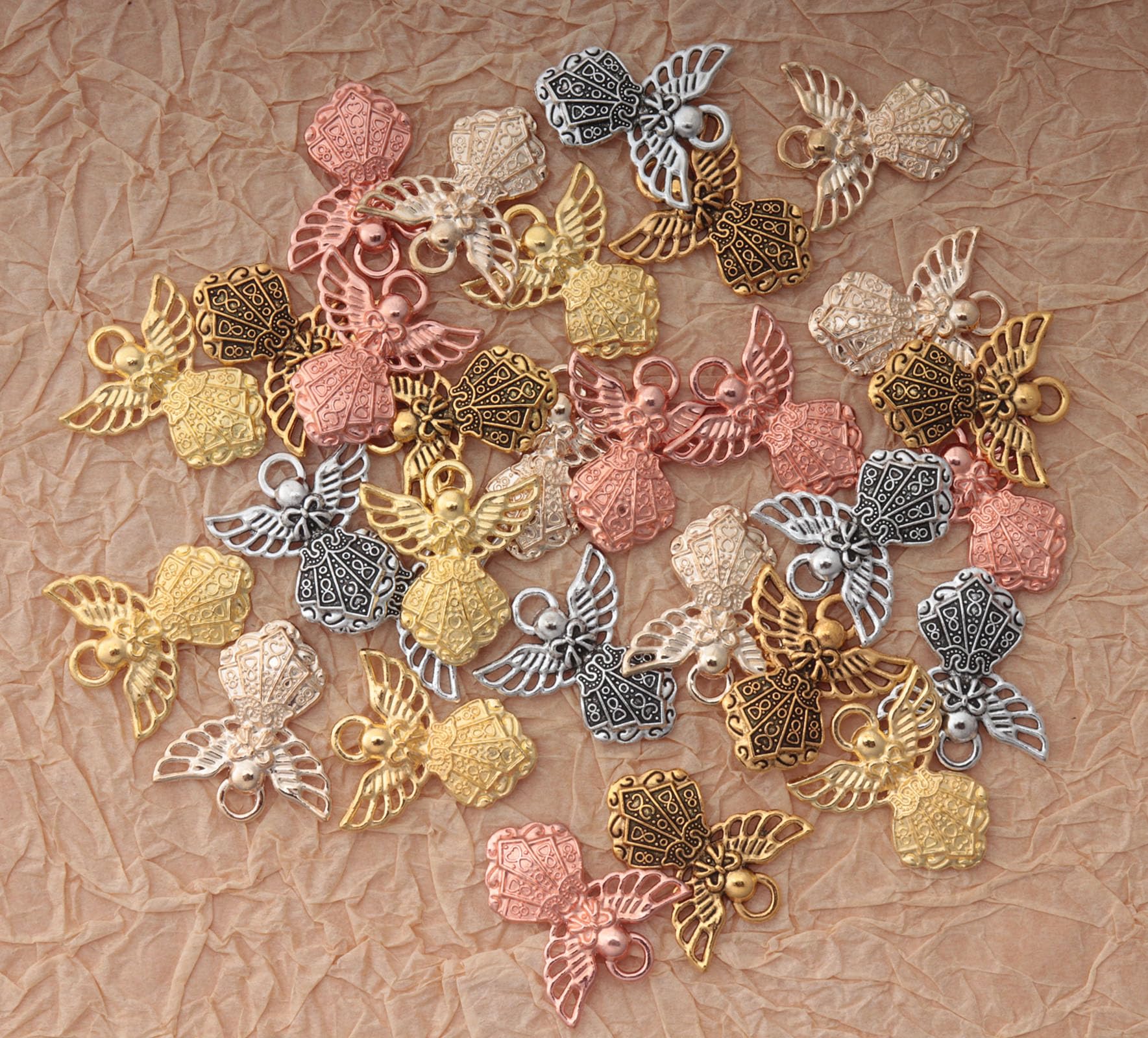 Ruwado 30 Pcs Angel Charms Vintage Silver Metal Cute 26 x 23 mm Vintage Pendants for DIY Jewelry Making Kit Necklace Bracelet Earring Key Chain Crafting Scrapbooking Supplies (Colorful3) 6