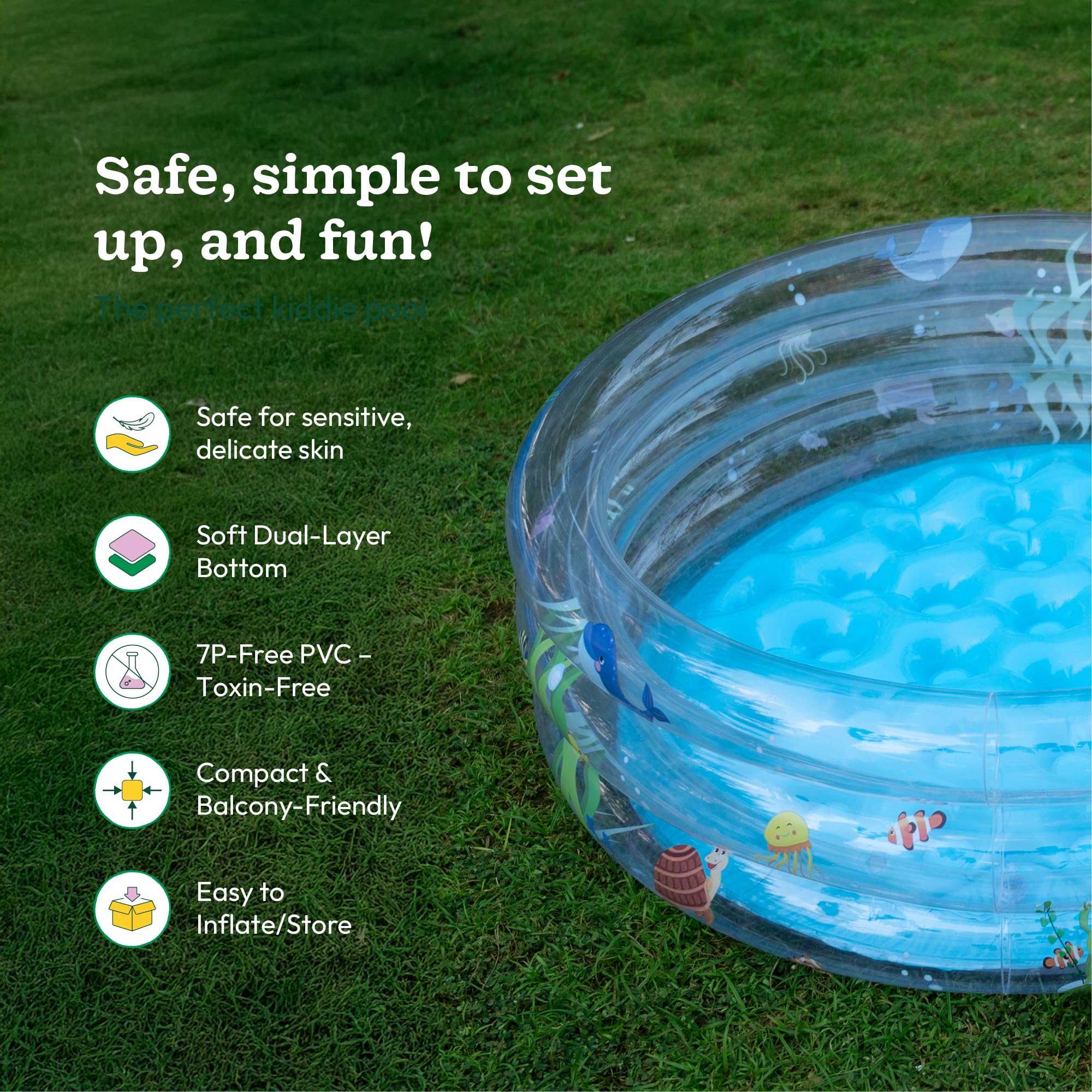 Ugaoo Swimming Pool for Kids 3-4 Years | 3 feet Round 3-Ring Pool with Dual-Layer Inflatable Bottom | 7P Phthalate-Free PVC | Strong, Comfy & Easy to Use | for Balcony & Garden Play 3