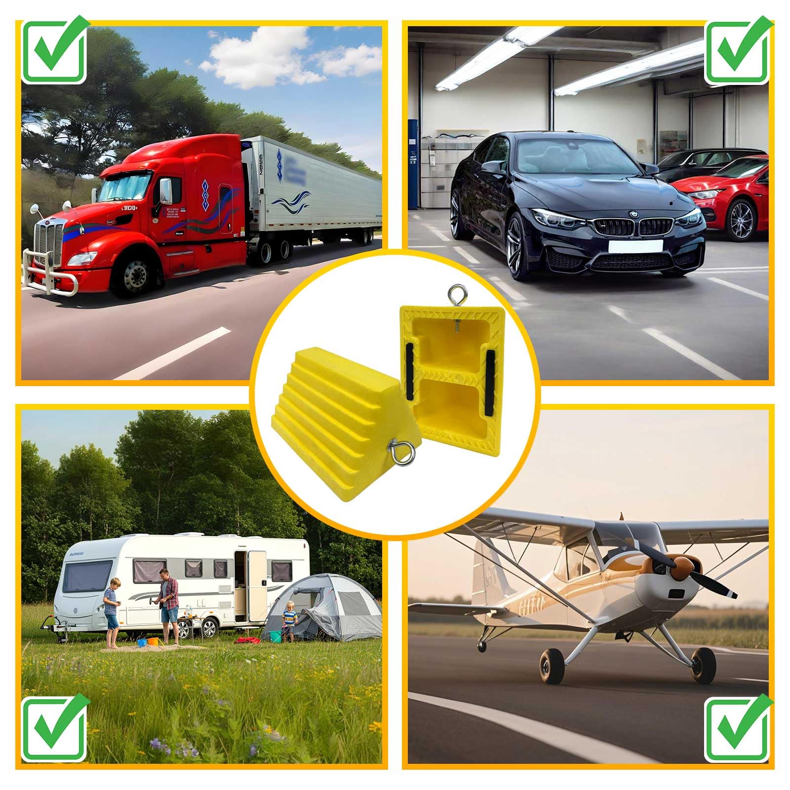 ROBLOCK 4 Packs Wheel Chocks Heavy Duty Yellow with Eyebolt for Travel Trailer Camper, Truck, Car and ATV(Yellow) 5