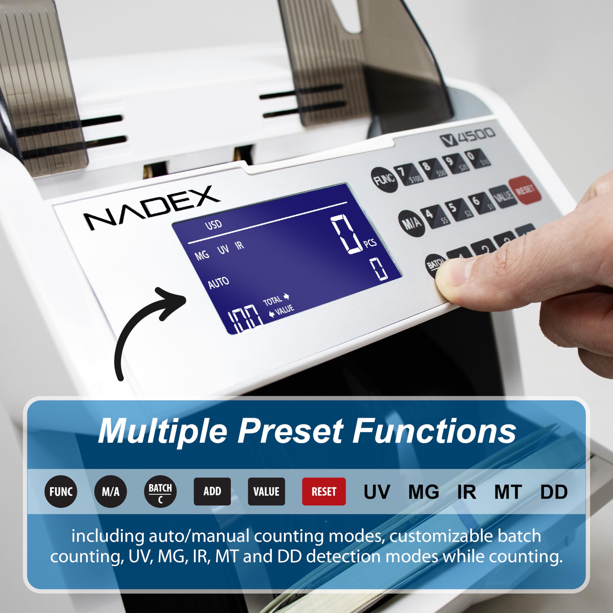 Nadex V4500 Front Loading Bill Counter with Advanced Counterfeit Detection 5