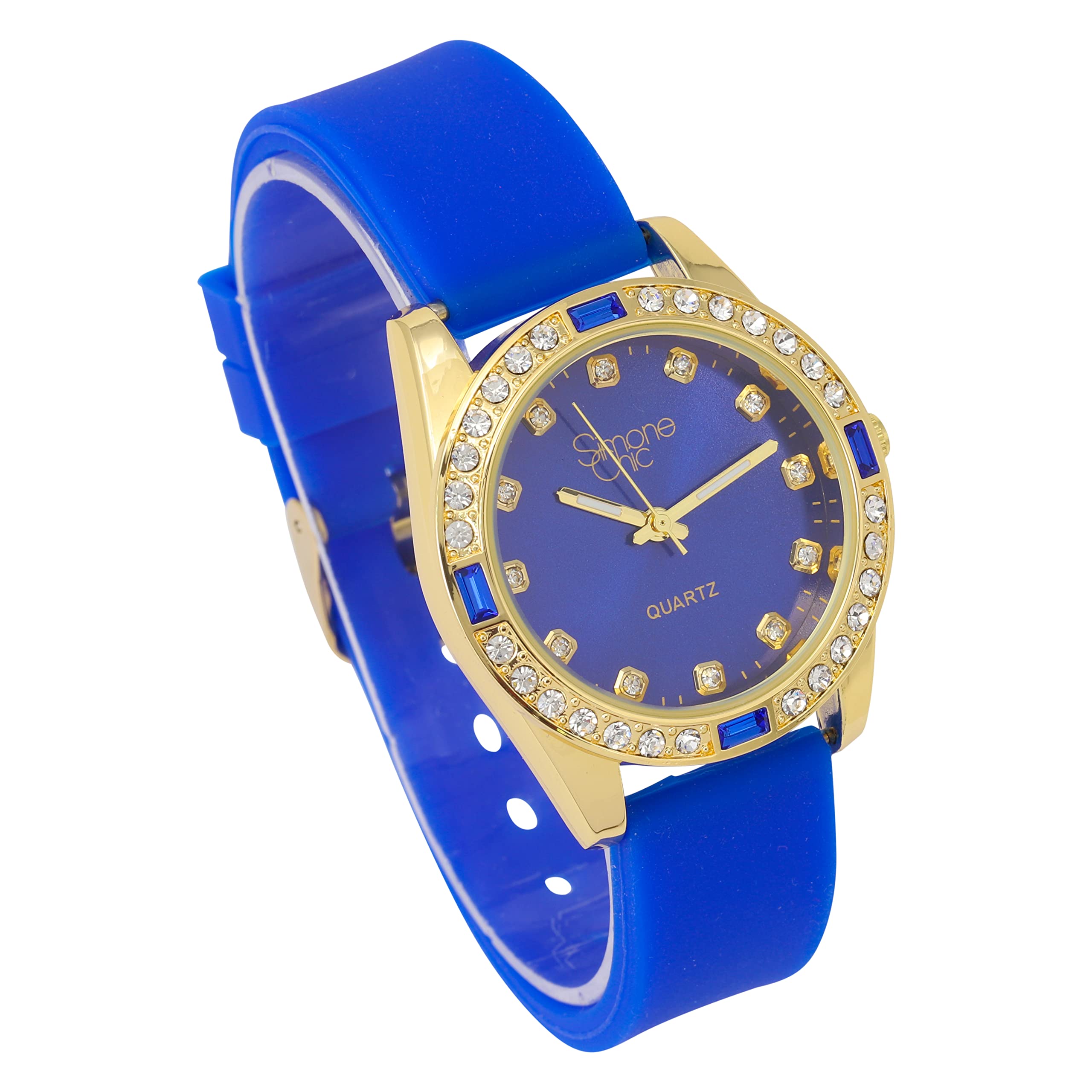 Women's Diamond & Gem Pave Fashion Rolly Rubber Band Watch - Colorful Dial w/Matching Baguette Bling on Trim - Ladies Be Burnin' w/This Sport Chic Trendy Fashion Accessory - ST10415SB Royal Blue 5