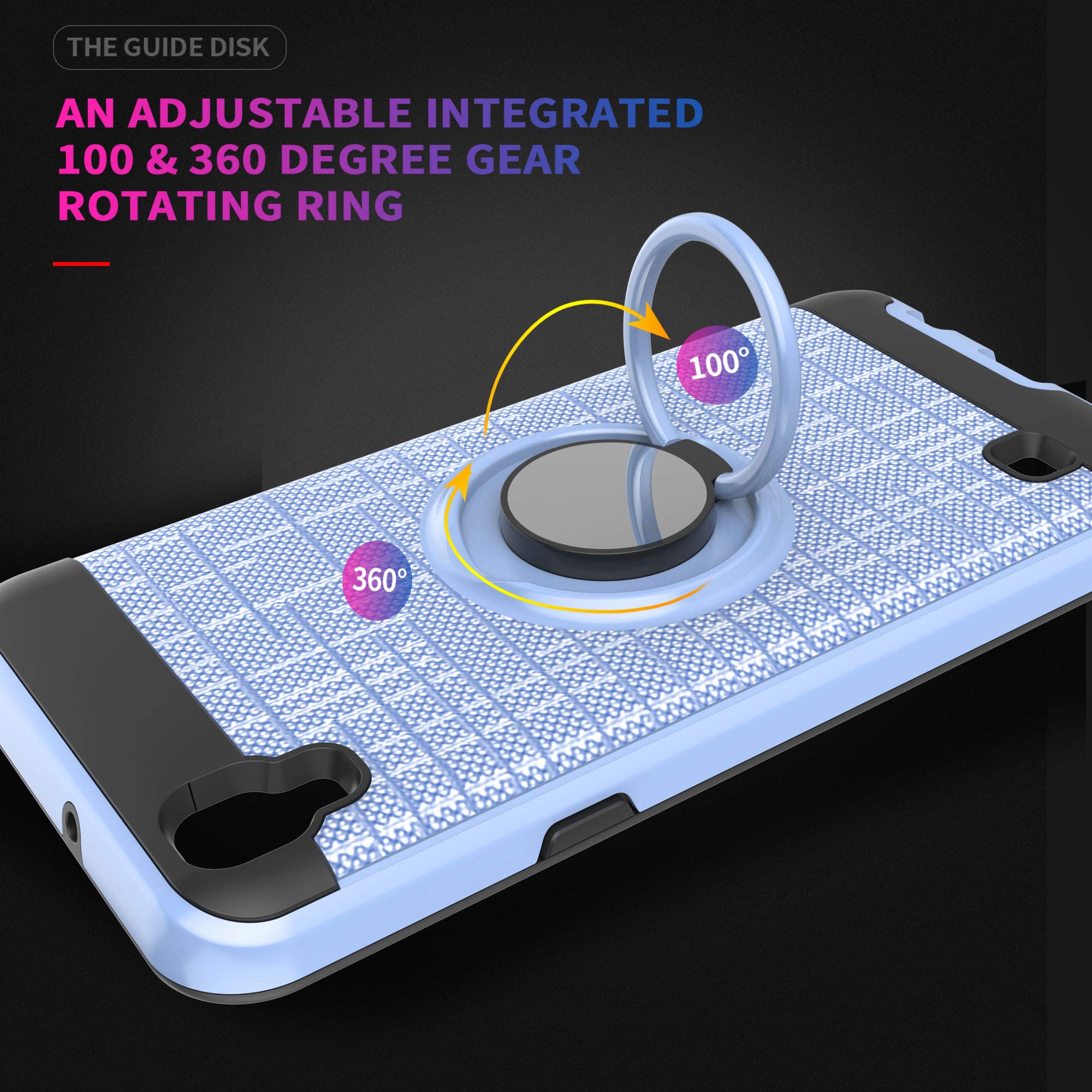 LG Tribute HD Case,LG X Style Case,LG Volt 3 Phone Cases with HD Phone Screen Protector,YmhxcY 360 Degree Rotating Ring & Bracket Dual Layer Resistant Back Cover for LG LS676-ZH Metal Slate 5