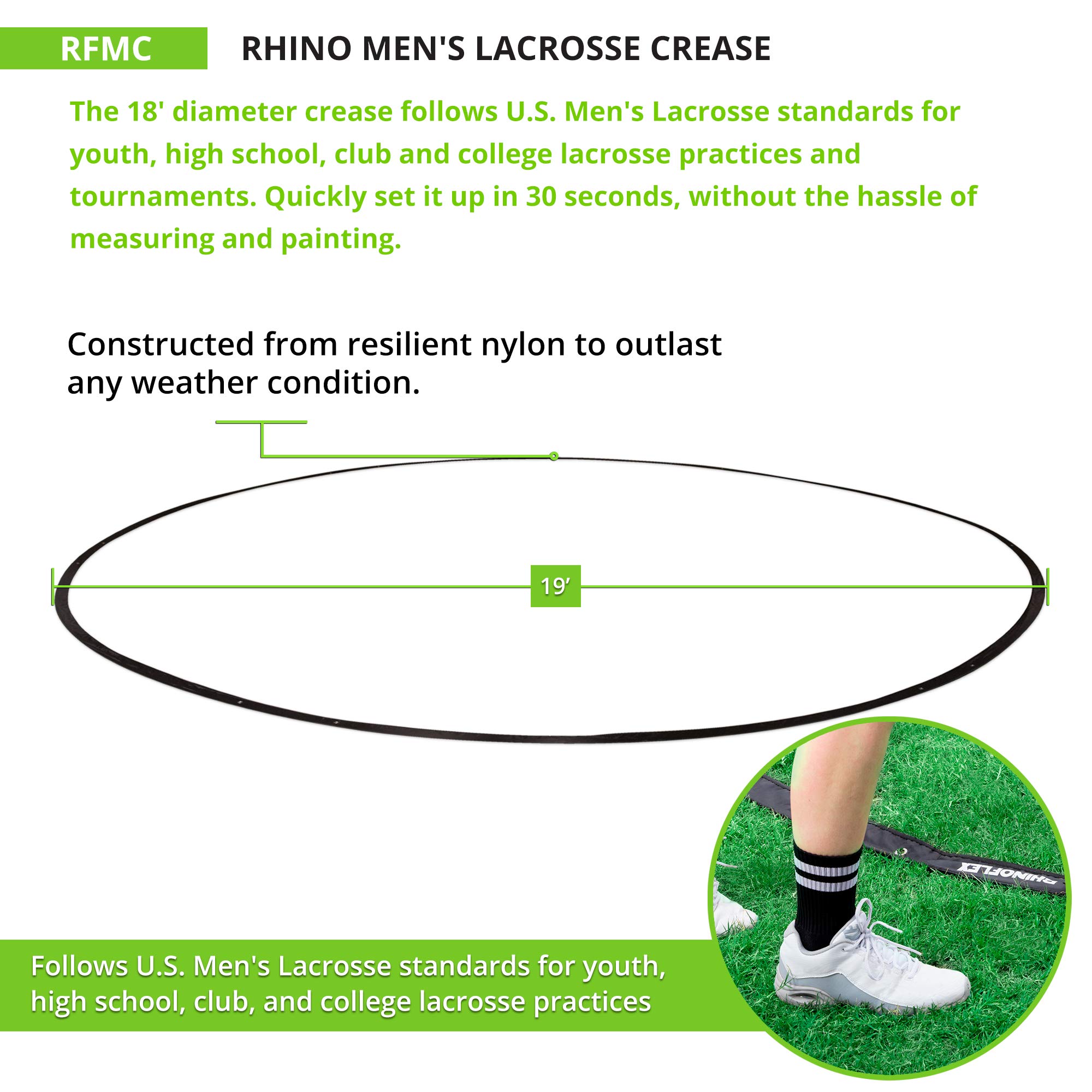 Champion Sports Men’s Lacrosse Crease: Rhino Flex Portable Lacrosse Goal Crease - 18’ Diameter All Weather Crease with Weights, Stakes and Carry Bag 2