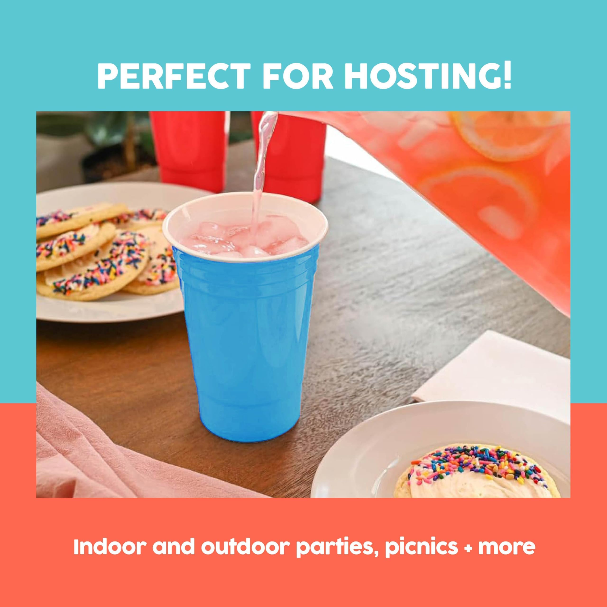 Sili Wraps Party Cups, 16 oz Plastic Cups Reusable, Durable & Unbreakable Double Wall Insulated Pint Cup For Hot & Cold Drinks, Dishwasher Safe, Made in the USA, Set of 5 Cups, Nautical Blue 4