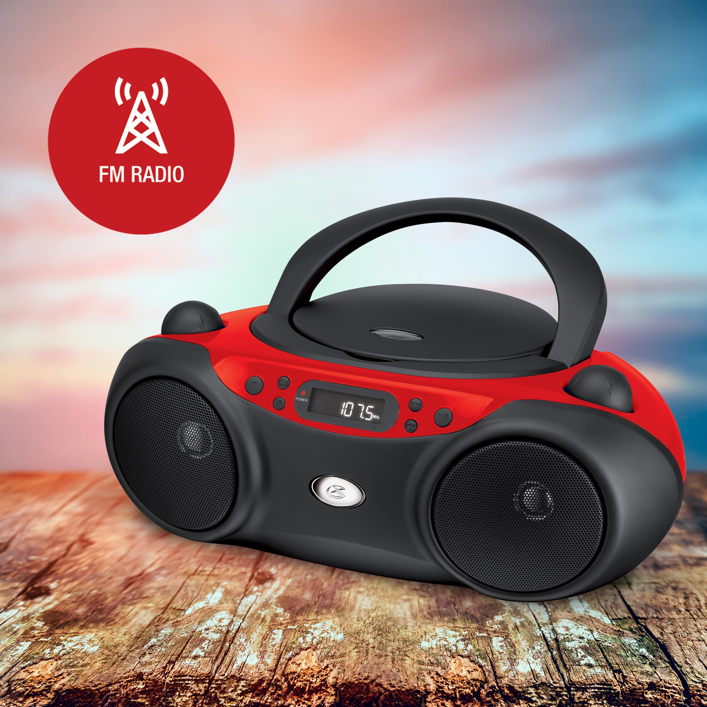 GPX BC232R Portable Top-Loading CD Boombox with AM/FM Radio and 3.5mm Line in for MP3 Device - Red/Black 6