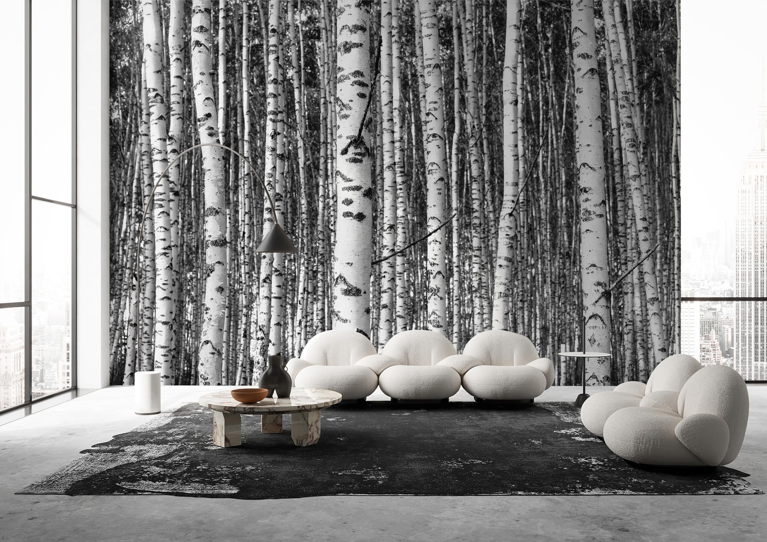 Peel and Stick Wallpaper Mural Birch Trees Nature Forest Wall Mural (148"x 98") Large 3D Murals Home Decor for Bedroom Livingroom Backdrop Black and White Wall Covering Poste 1