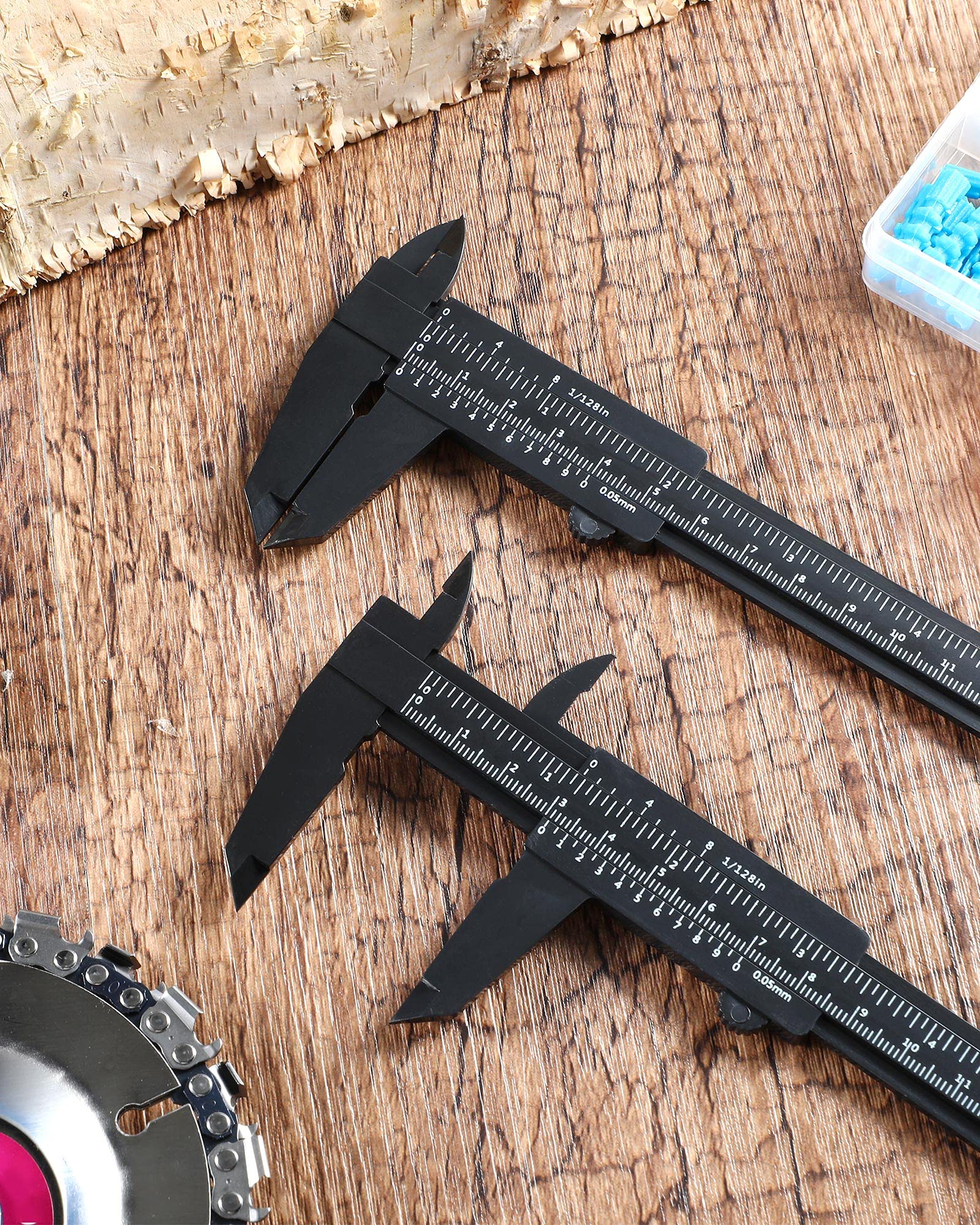 Frienda 20 Pcs Mini Plastic Caliper 6 Inch 150 mm Vernier Caliper Double Scale (Metric/inch) Black Eyebrow Ruler Plastic Vernier Ruler Sliding Gauge Measuring Tattoo Brow Tool for Student Office 5