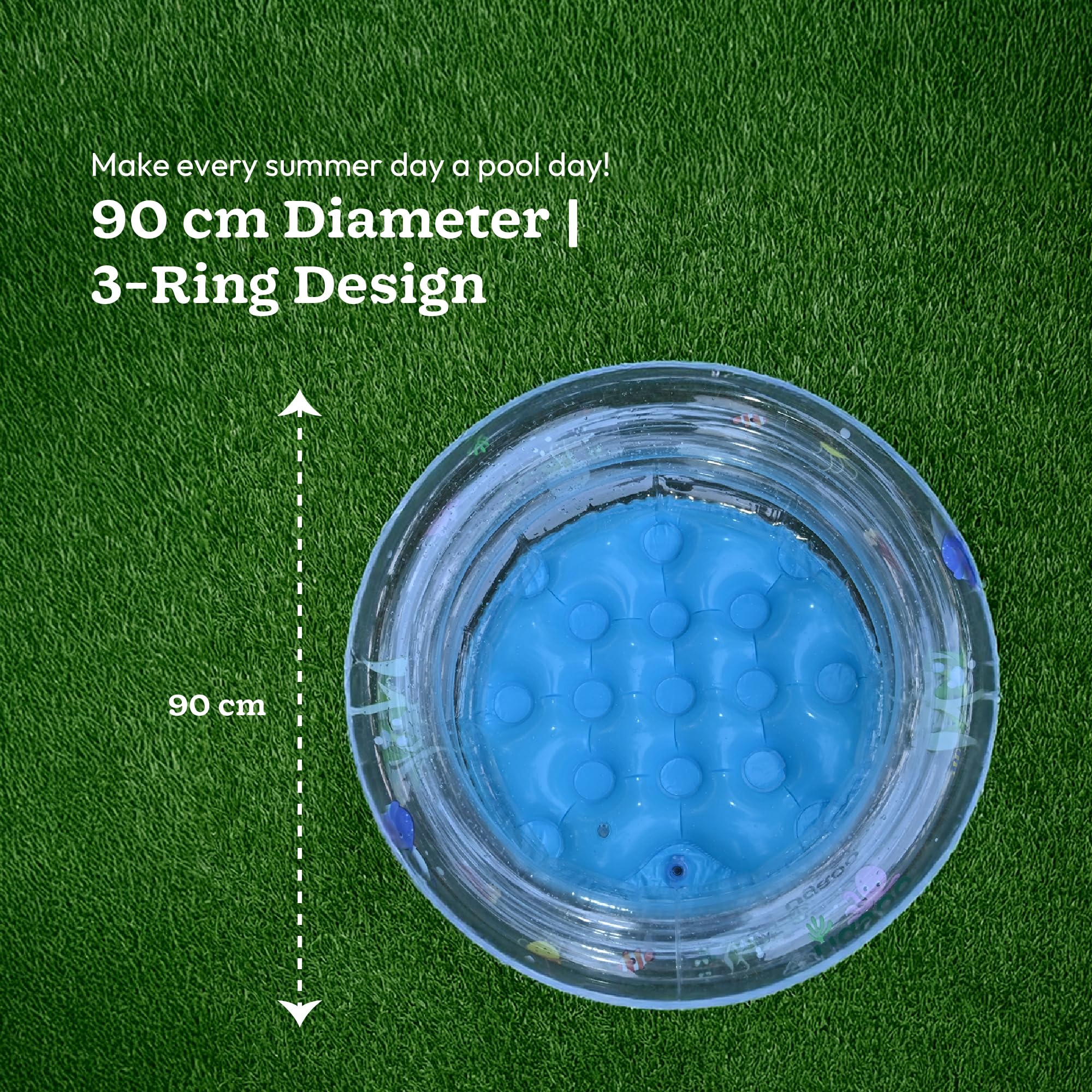 Ugaoo Swimming Pool for Kids 3-4 Years | 3 feet Round 3-Ring Pool with Dual-Layer Inflatable Bottom | 7P Phthalate-Free PVC | Strong, Comfy & Easy to Use | for Balcony & Garden Play 4