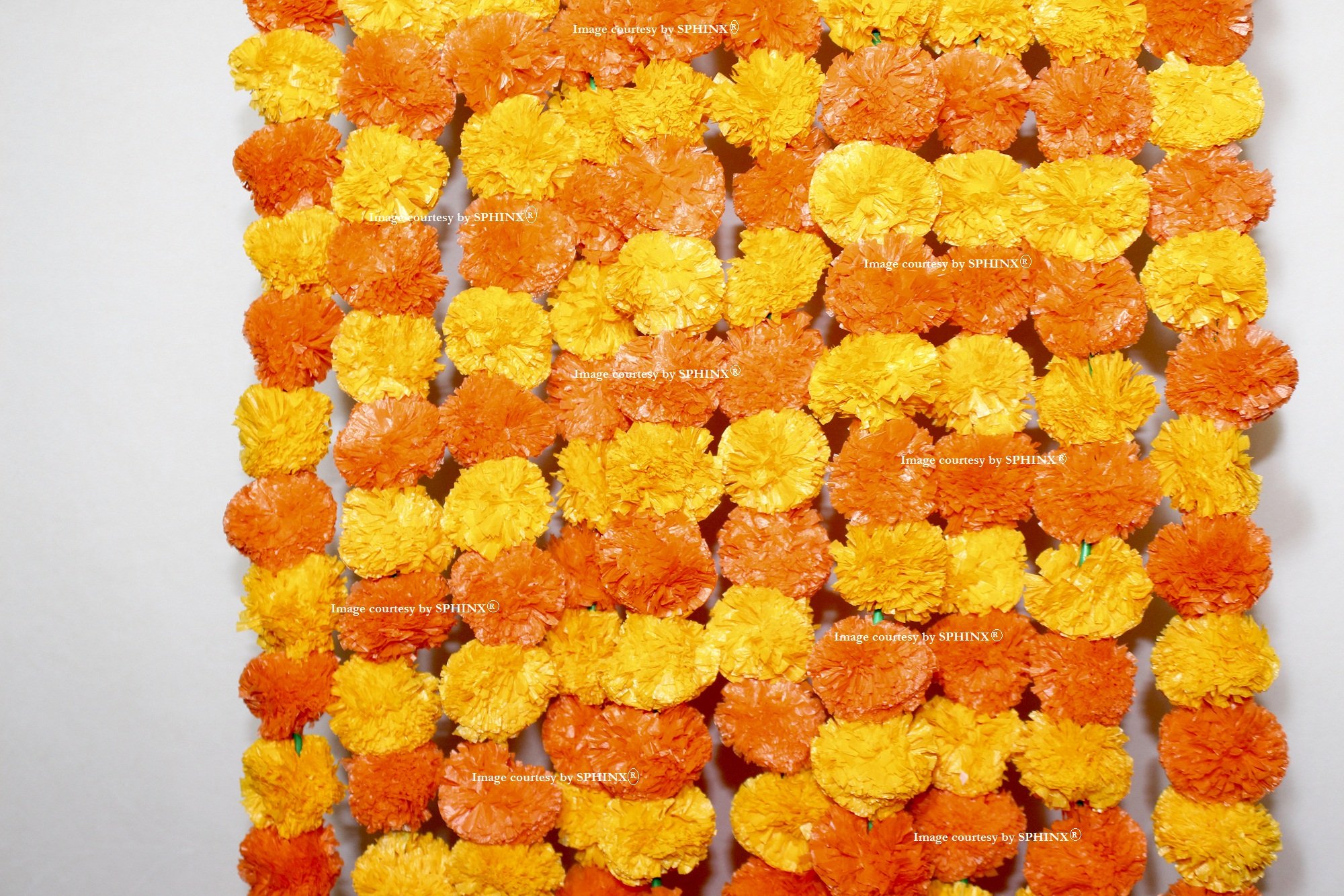 SPHINX Artificial Marigold Fluffy Flowers Garlands for Festive Pooja Wedding Housewarming Diwali Decorations (Light and Dark Orange, 2) 2