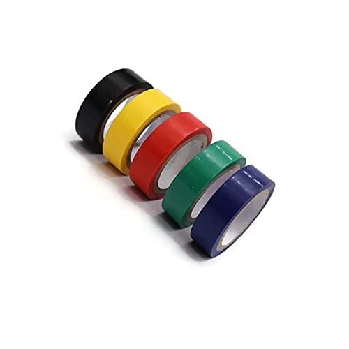 Self Adhesive PVC Electrical Insulation Tape (Black-1,Red-1,Blue-1,Yellow-1, Green-1, |Mix color Each-1|, 16mmx7mx0.125mm) - |Set of 5 Rolls|
