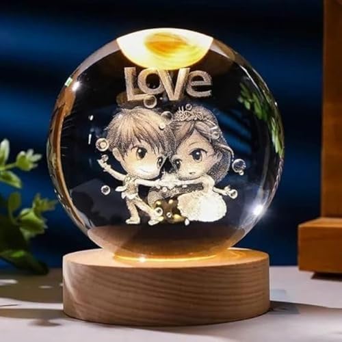 Desidiya Love 3D Crystal Ball Night Light with LED Wooden Stand, Room Decor Glass Sphere Light for Home Decoration Gifts for Women Men Dad Mom Kids Girlfriend