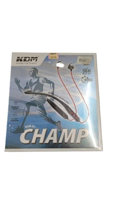 KDM G1 Champ Wireless Neckband Bluetooth Earphones V5.4, Up to 36 Hours Music, 40 Hours Talk Time, IPX5 Sweat Proof, Magnetic On/Off, ENC Mic, Type-C Fast Charge, Red