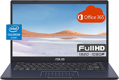 ASUS 2022 L410 Thin Light Student Laptop Computer, 14" FHD Display, Intel Celeron Processor, 4GB RAM, 256 GB Storage, 12Hours Battery, Backlit Keyboard, Windows 10 + 1 Year Microsoft 365, Star Black