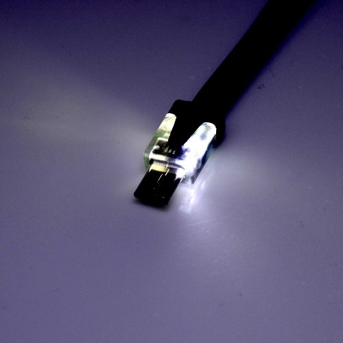 3 ft LED Light Up Flat Micro USB Cable – 1-Meter Universal Charge and Sync Cord, Tangle Free, White LED, for Android/Windows Smartphones and Tablets (Samsung, Microsoft, HTC, BlackBerry) (Black)
