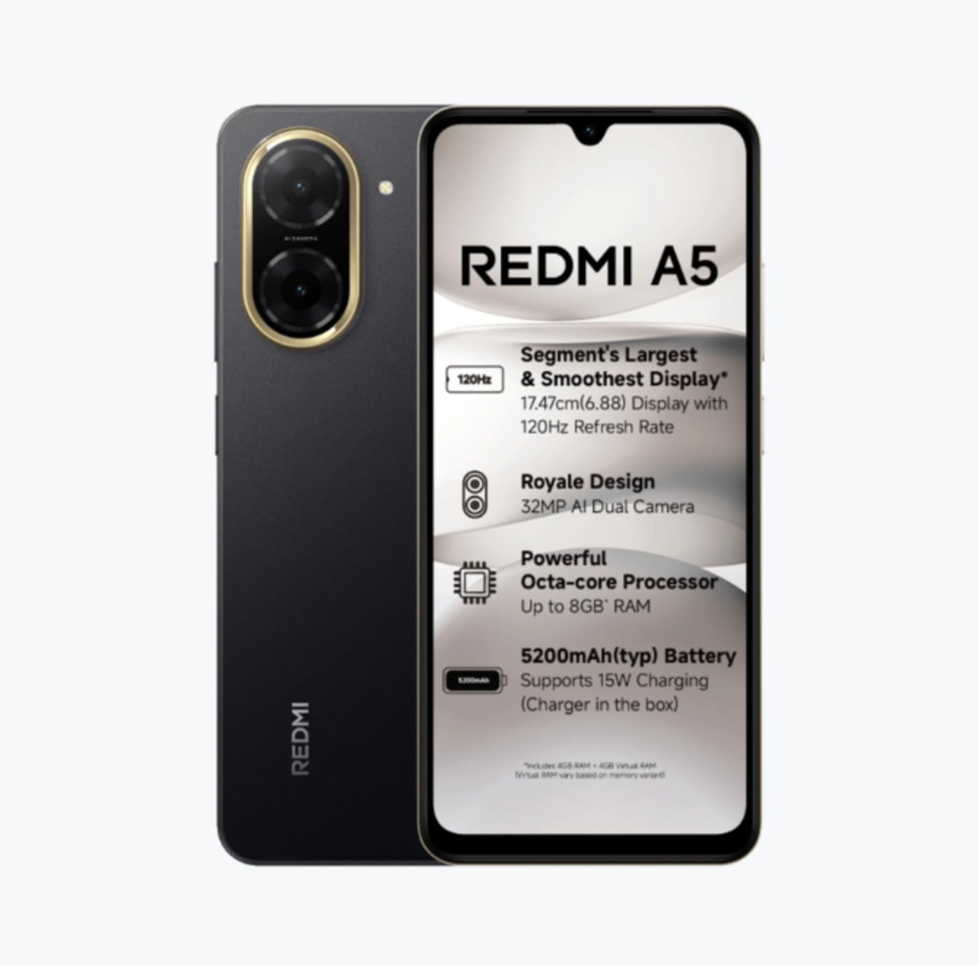Redmi A5 Just Black, 3GB RAM 64GB ROM