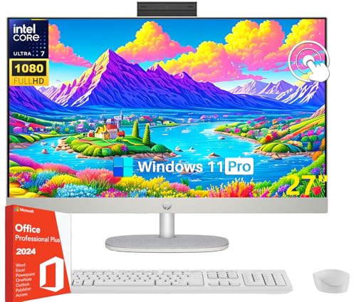 HP 27" All-in-One Desktop Computer, FHD IPS Touchscreen, Intel 12-core Ultra 7 155U (Up to 4.8 GHz), 32 GB DDR5, 2 TB SSD, Wi-Fi 6, HDMI, Wireless KB & Mouse, Windows 11 Pro, w/Lifetime Office 2024
