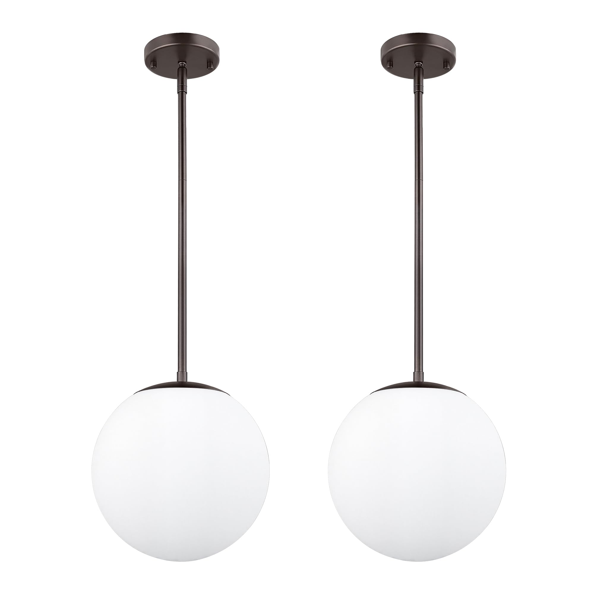 LMS 10 Inch Globe Pendant Lights, Oil Rubbed Bronze Mid Century Kitchen Island Light Fixtures with White Globe Glass Shade, Adjustable Hanging Rod, 2-Pack for Dining Room, LMS-186PL-ORBW-10-2PK