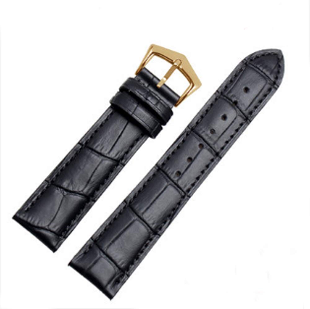 18mm19mm 20mm 21mm Black/Brown Leather Watch Band Strap Buckle for Patek Philippe Watch (18mm, Black(Black line)(Gold Buckle))