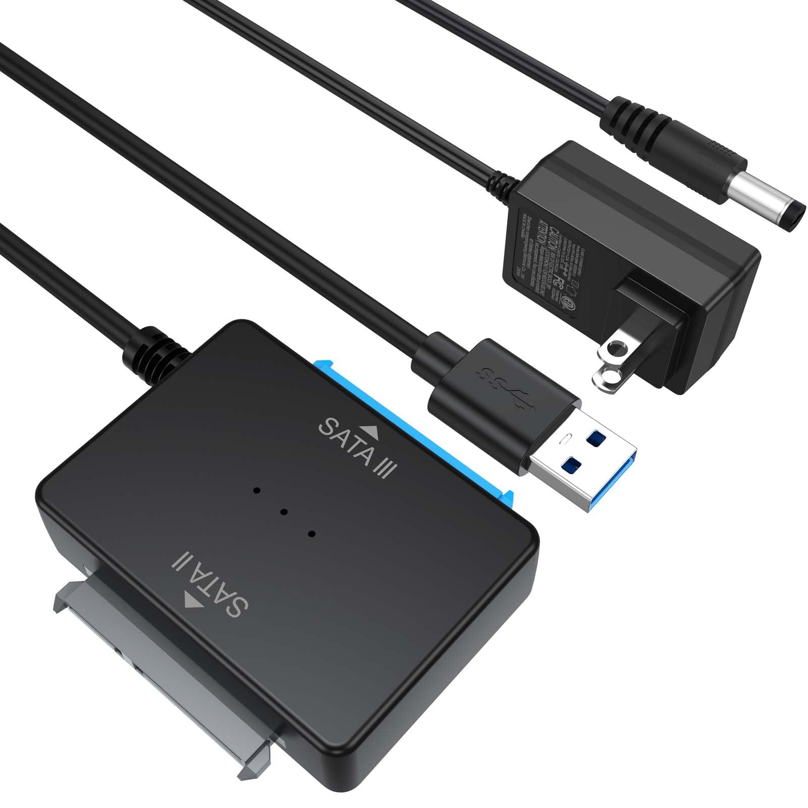 SATA to USB Adapter with Power Supply, Hard Drive Docking Station for 2.5'' SSD 3.5'' HDD Hard Disk, HDD Duplicator Data Transfer Recovery Converter Up to 20TB, Support UASP Seagate WD Toshiba