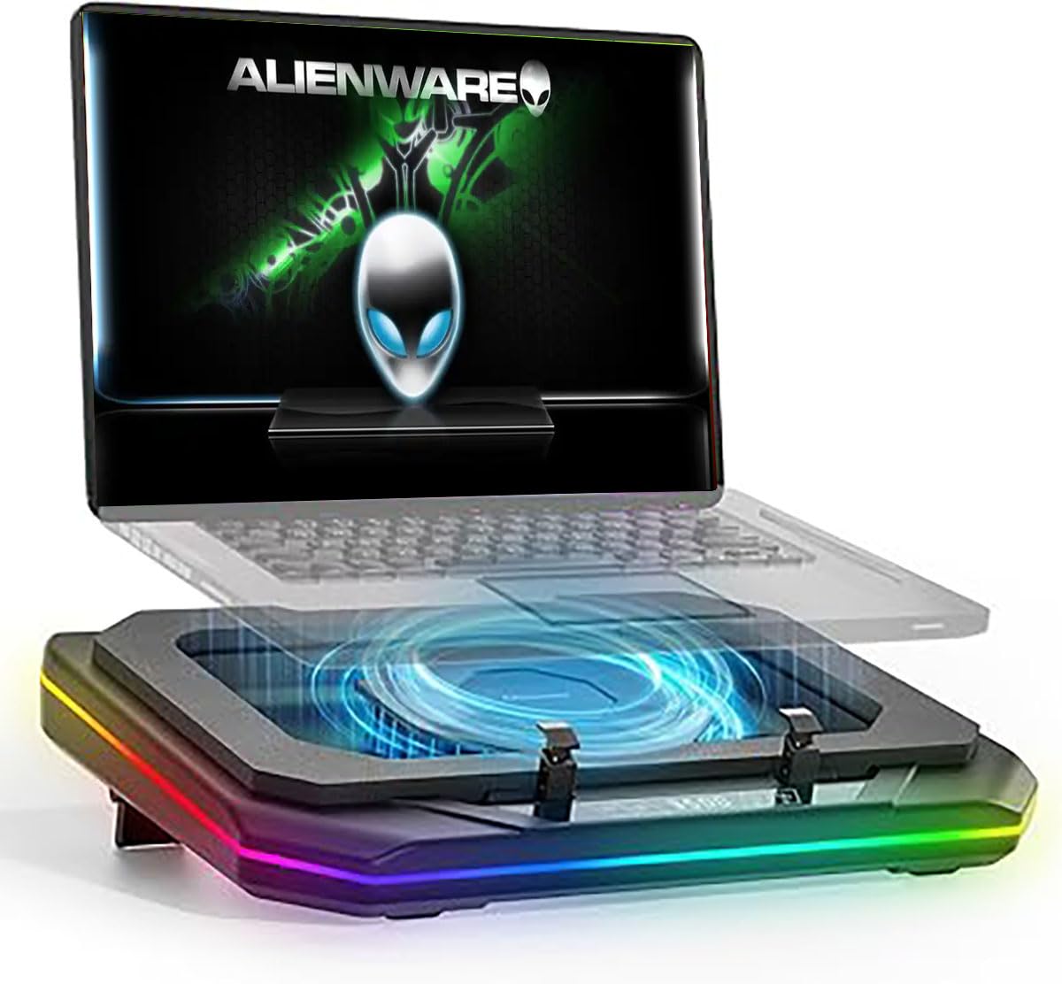 Cooling Pad for Dell Alienware 17 M17 X17 Gaming Laptop, Cooler with Powerful Turbo Cooling Fan Can Fast Cooling CPU+GPU 40°C, Variable Speed,6 RGB Light Mode,Touch Control,LCD Screen
