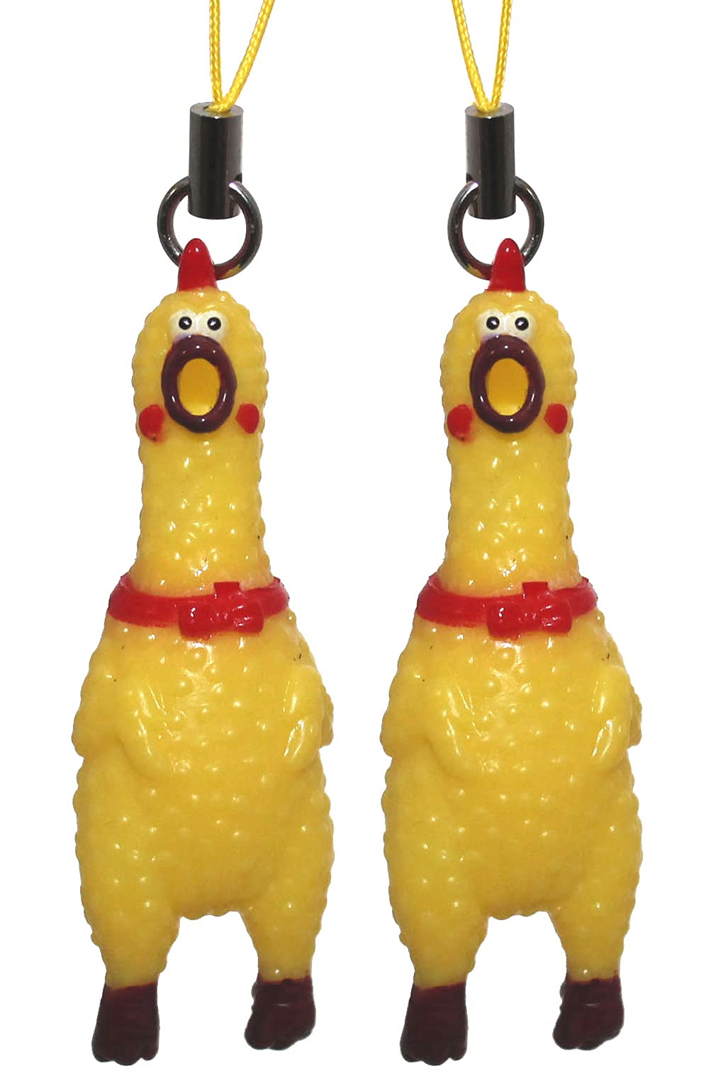 Lucore Home Mini 2 Inch Rubber Squawking Chicken Phone Charm - 2 Pcs Set Screaming Rubber Rooster Gag Novelty Squeaky Jewelry DIY Chicks