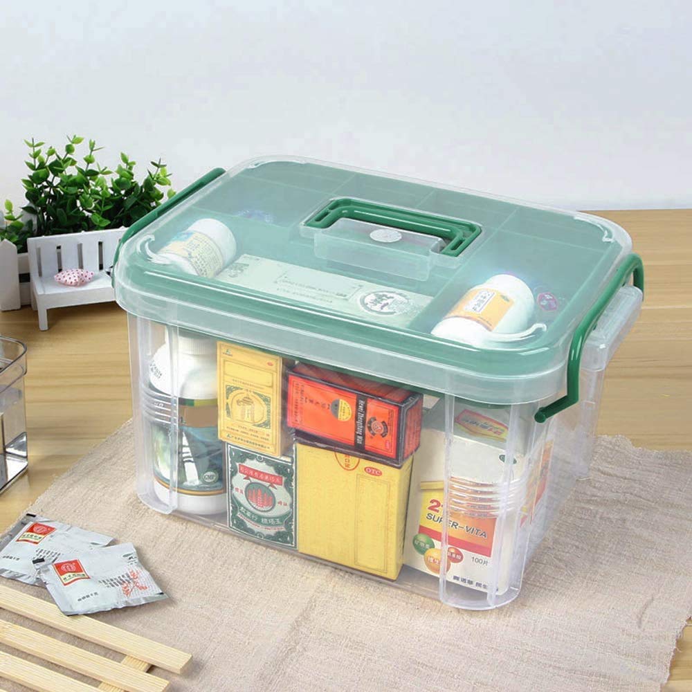MD'S Home Plastic First Aid Box Medicine Organizer Transparent Storage Box Container Family First Aid Box Medical Kit Medicine Organizer Storage Container With Locking Lid & Carry Handle, Rectangular