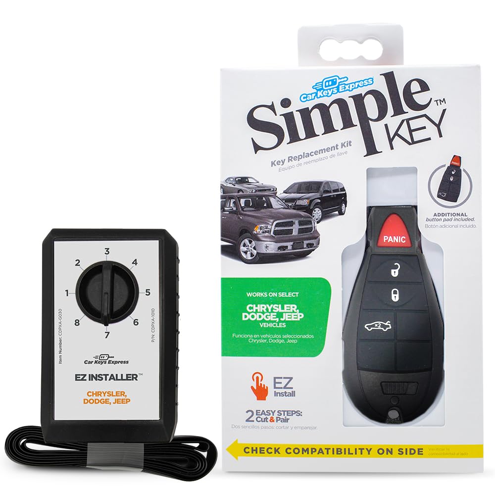 Simple Key Fob and Programmer with Interchangeable 4-Button Keypads, Key Replacement Kit for Car Remote Start and Keyless Entry
