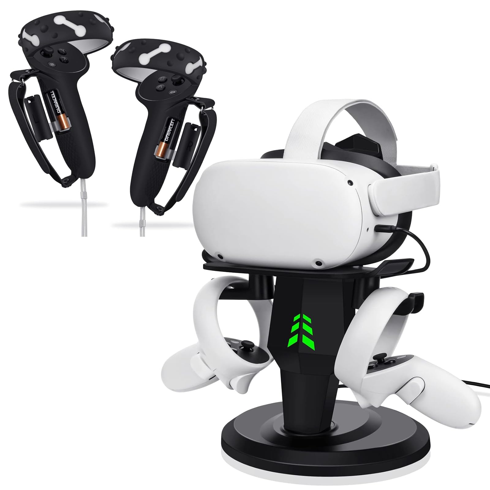Lampelc Headset Charging Dock, VR Display Stand for Meta/Oculus Quest 2, Rift/Rift S, HTC Vive, Valve Index Headset,Controller Grips for Oculus Quest 2, Extended Silicone VR Grips Cover Protector