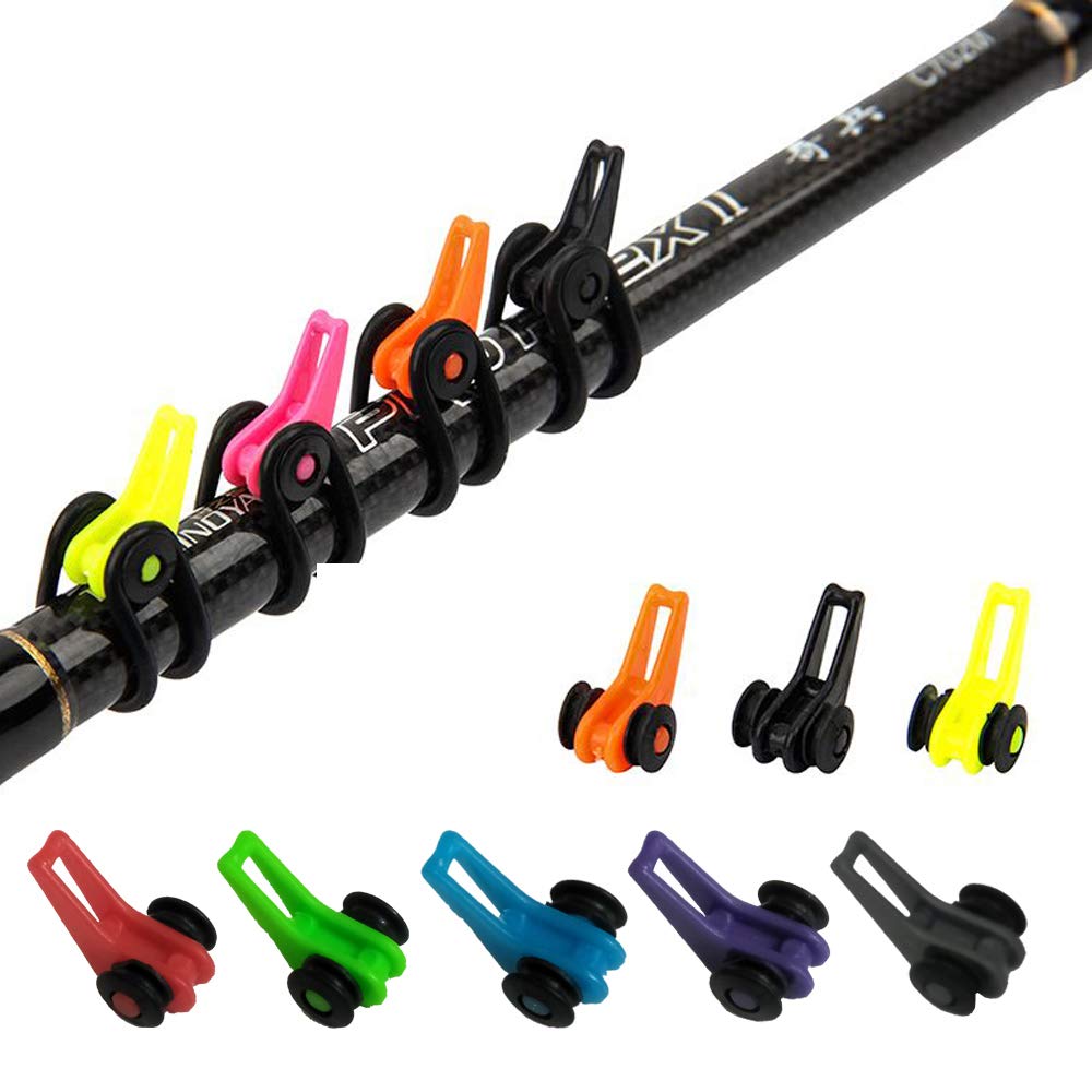 Fishing Rod Hook Keeper with 3 Size Elastic Rubber Rings Fishing Lure Bait Holder Small Fishing Tools Easy Adjustable Plastic Fishing Pole Hook Keeper Springs 8 Sets (4Black+4Green)