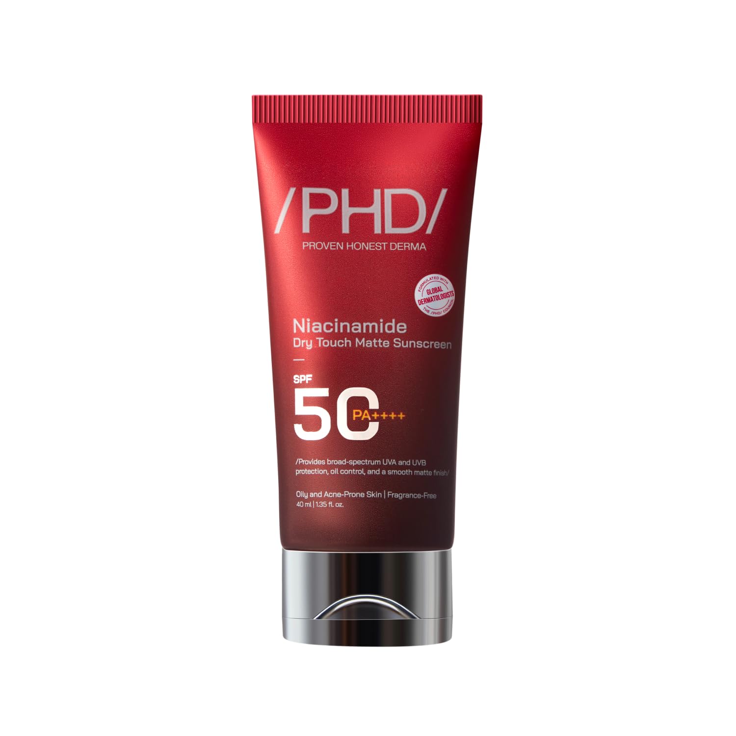 /PHD/Niacinamide Dry Touch Matte Sunscreen SPF50 PA++++ | Oil Control for Oily & Acne-Prone Skin | SPF 50 for Dry Skin | Broad Spectrum UVA UVB Protection | 40 ml