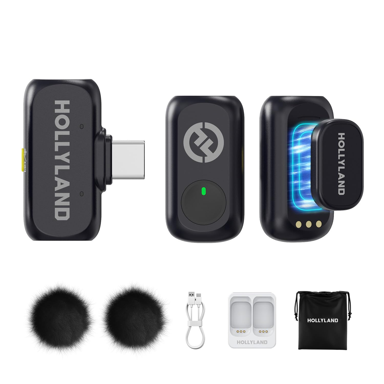 Hollyland Lark A1 Wireless Microphones for iPhone 15/16/17 & Android, 48kHz/24-bit, 3-Level Intelligent Noise Cancel, Magnetic Mini Microphone for YouTube,Podcast,Tiktok and Vlog (2TX + USB-C RX)