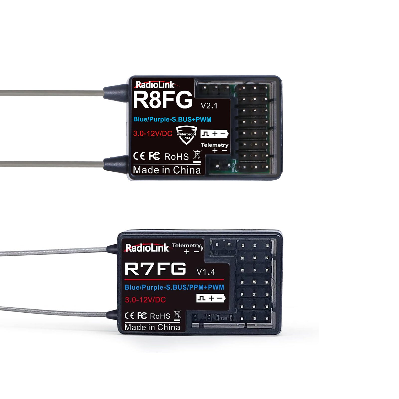 Radiolink 2.4Ghz R8FG V2.1 3ms Latency &R7FG Gyro Receiver with Voltage Telemetry, Waterproof RX for RC Crawler Car Boat Radio Controller RC8X/RC6GS V3/RC4GS V3/RC6GS V2/RC4GS V2/T8FB/T8S
