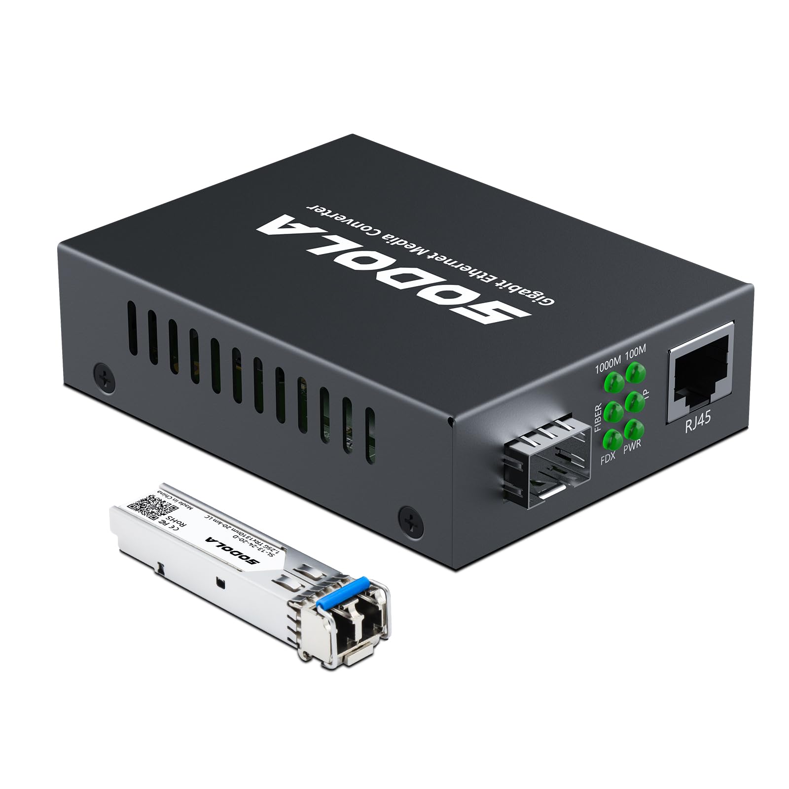 SODOLA Gigabit Ethernet Media Converter, SingleMode Dual LC Fiber to Ethernet RJ45 Converter for 10/100/1000Base-Tx to 1000Base-LX(with a SFP SMF 1310-nm Module), up to 20-km