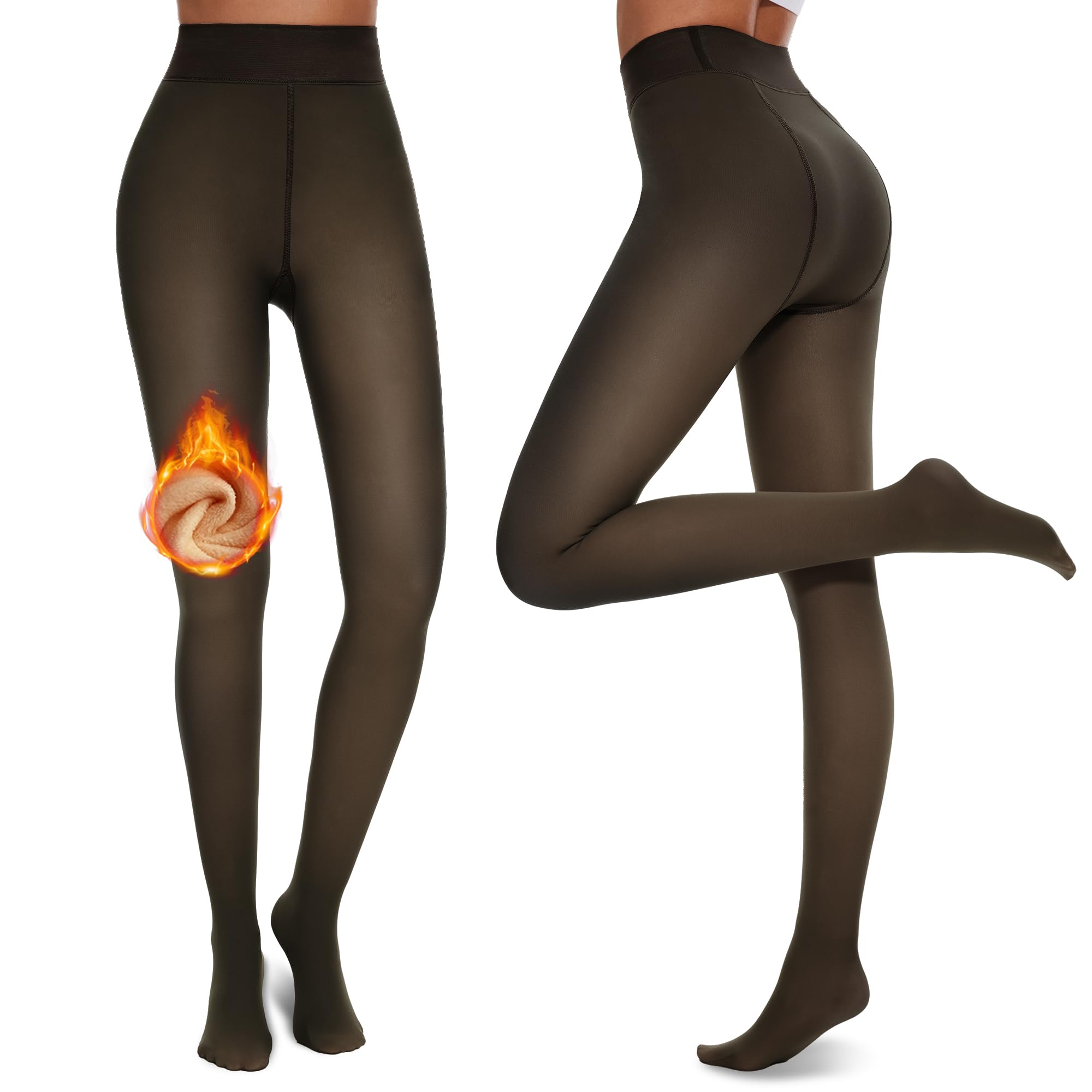 NexiEpoch 2 Pairs Fleece Lined Tights Women - Pantyhose Sheer Black Thick Dress Thermal Warm Fake Leggings for Winter