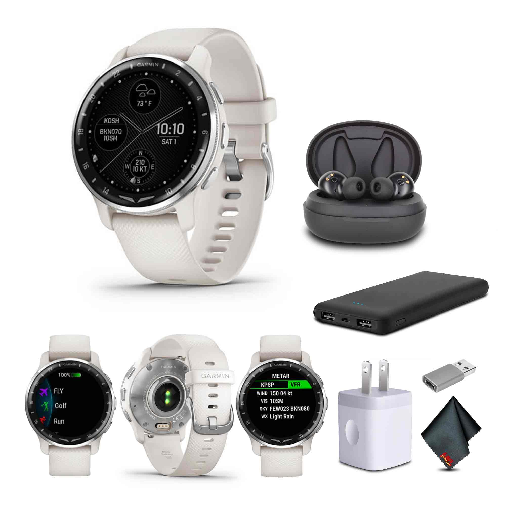 Garmin D2 Air X10 Aviator GPS Smartwatch with Call, Text, Health, Wellness and Aviation Weather Features (Ivory) + USB Wall Charger + Microfiber Cleaning Cloth + P-Bank +More