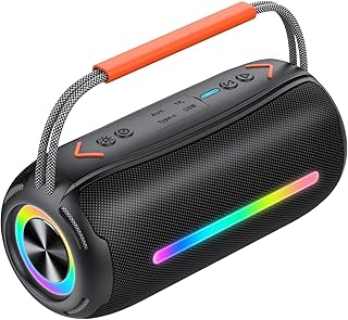 aowoka Portable Speakers with LED Breathing Light, IPX7 Waterproof, Powerful Cyrstal Clear Sound, Outdoor Speakers for Party, Travel and More (Deep Black)