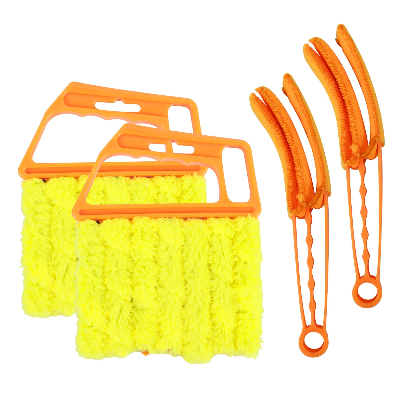 Hbxdeco 4PCS Blind Cleaner Duster Tool, Washable 7-Finger Window Venetian Blind Shutter Duster Brush, Hand-Held Automotive Cleaning Tool for Blinds, A/C Vent, Keyboard, Car Accessories (Orange)