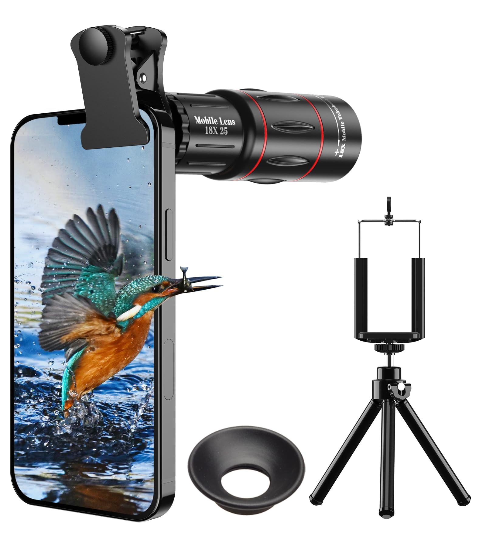 Evil Eye 18X Telephoto Lens, HD Telephoto Mobile Cell Phone Lens with Tripod, BAK4 Prism/FMC Lens, Lens Attachment for Android & iPhone, Samsung and Most Smartphone