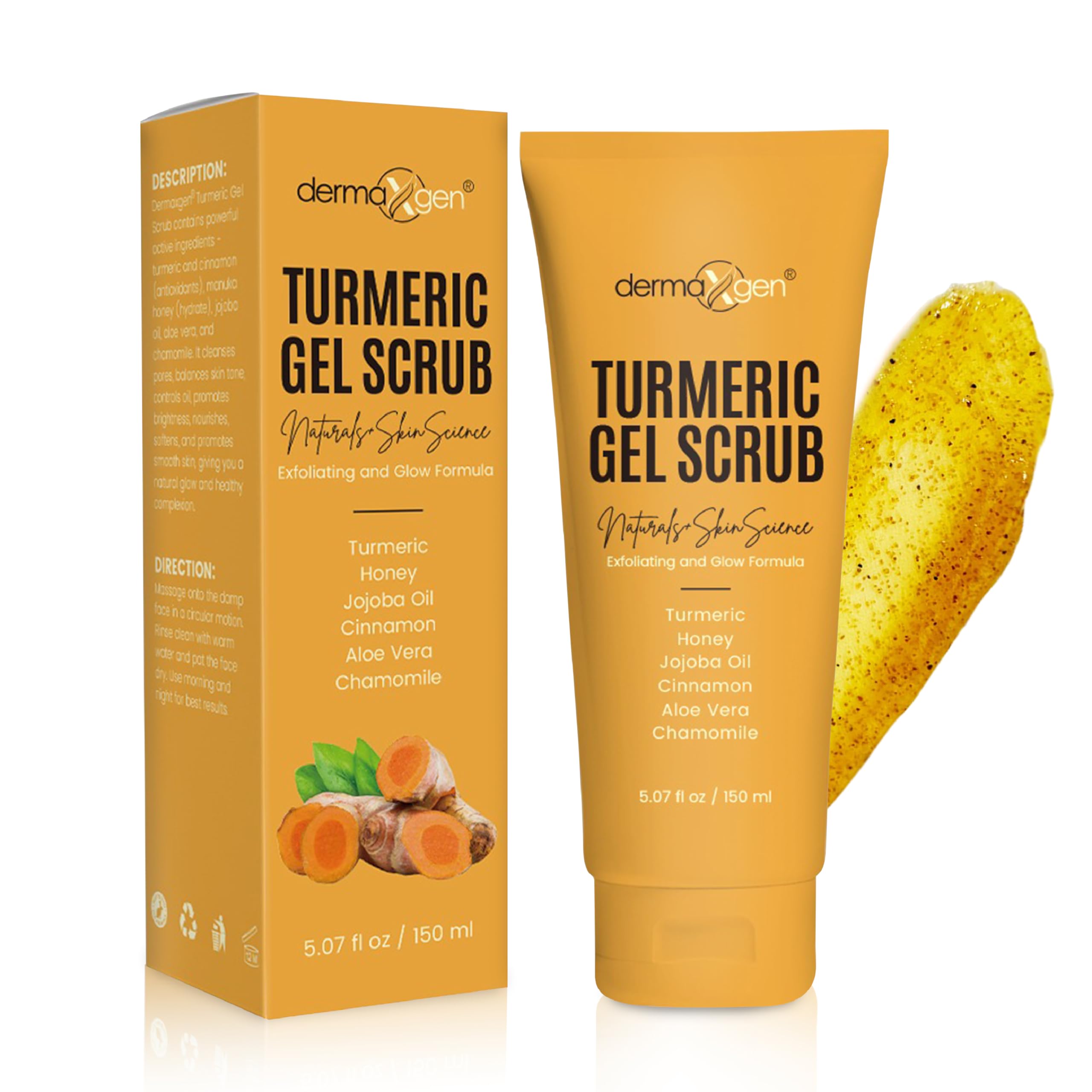 DERMAXGEN Turmeric Gel Scrub – Exfoliate, Brighten, and Refresh Your Skin with Turmeric. Achieve a Smooth, Radiant Complexion by Removing Dead Skin Cells and Impurities for a Natural Glow