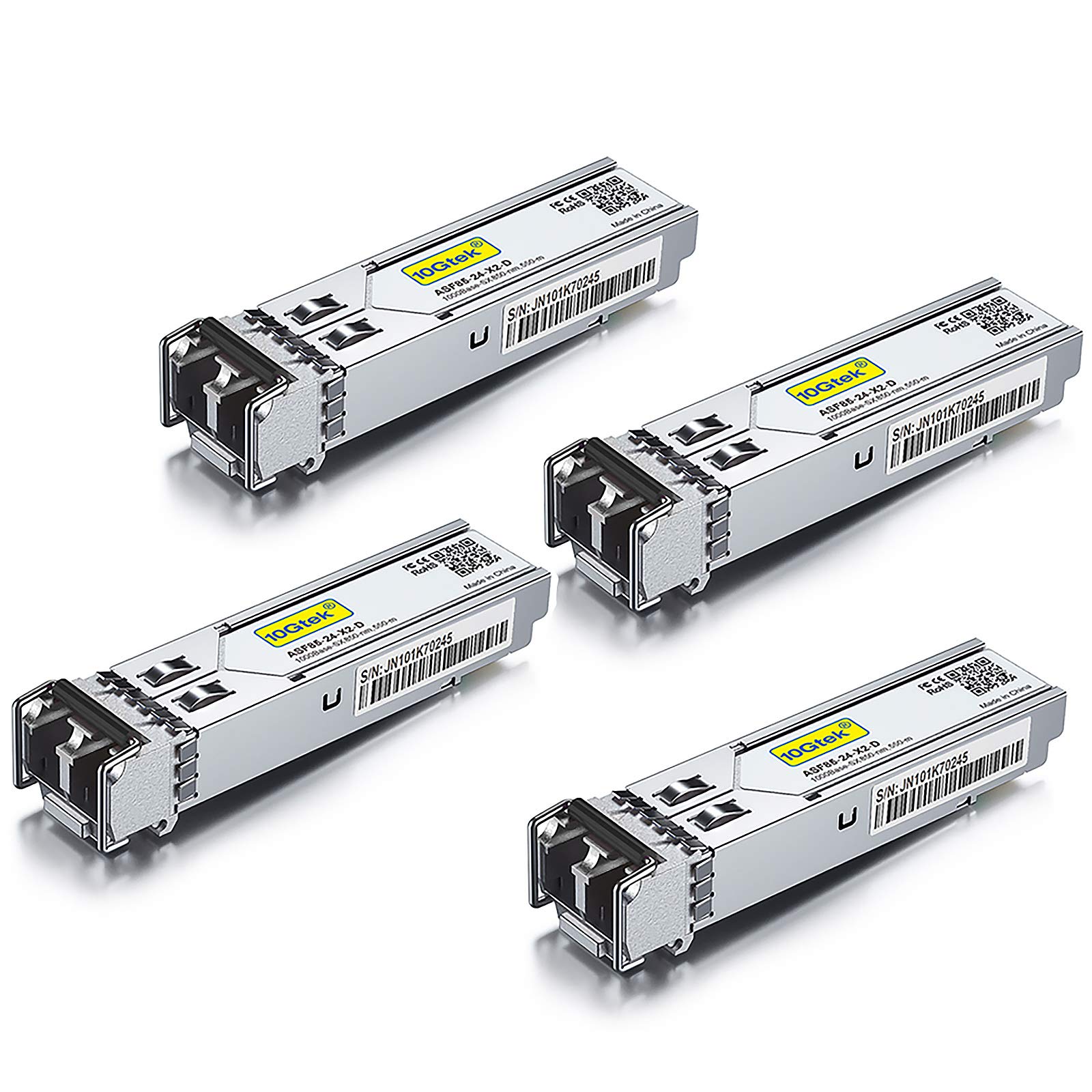 10Gtek 1000BASE-SX Gigabit SFP LC Multi-Mode Transceiver, Mini-GBIC Module for Cisco GLC-SX-MMD/GLC-SX-MM/SFP-GE-S, Ubiquiti UniFi UF-MM-1G, Meraki, Fortinet, TP-Link, 850nm, DDM, 550m, Pack of 4