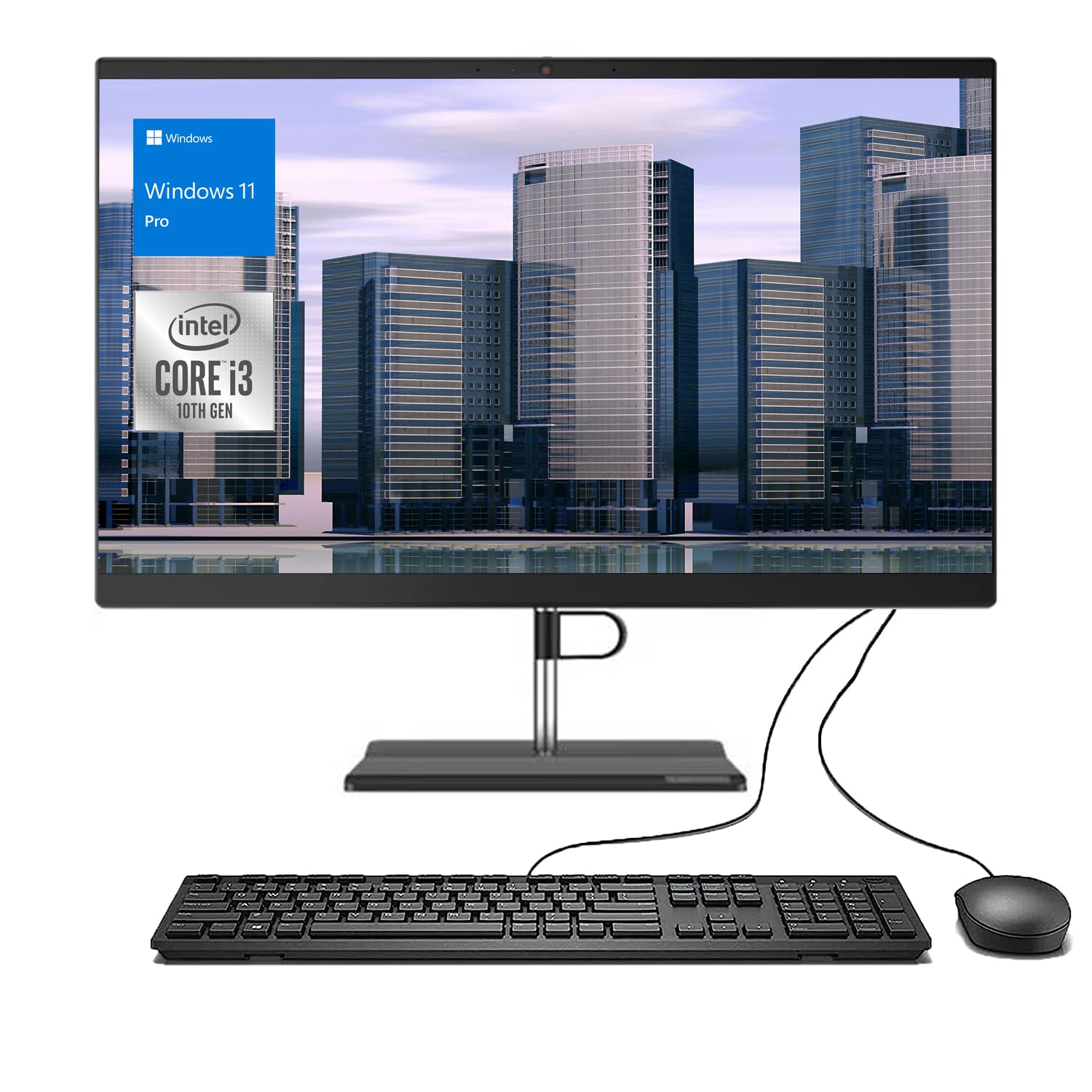 Lenovo V30a 21.5" FHD Business All-in-One, Intel Core i3-1005G1, 16GB RAM, 256GB PCIe SSD, SD Card Reader, DVD-RW, Wired KB & Mouse, HDMI, Wi-Fi, Bluetooth, Webcam, Windows 11 Pro, Black