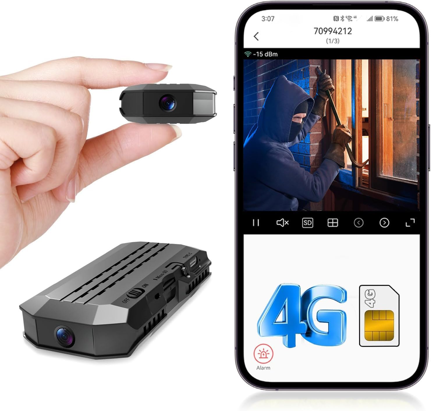 2026 Mini 4G LTE Cellular Wireless Camera,SIM Inserted,4KHD with Video Recording Live Feed,3000mAh Larger Battery Capacity,No WiFi Camera with 160° Wide-Angle View,Color Night Vision,AOV Low-Power