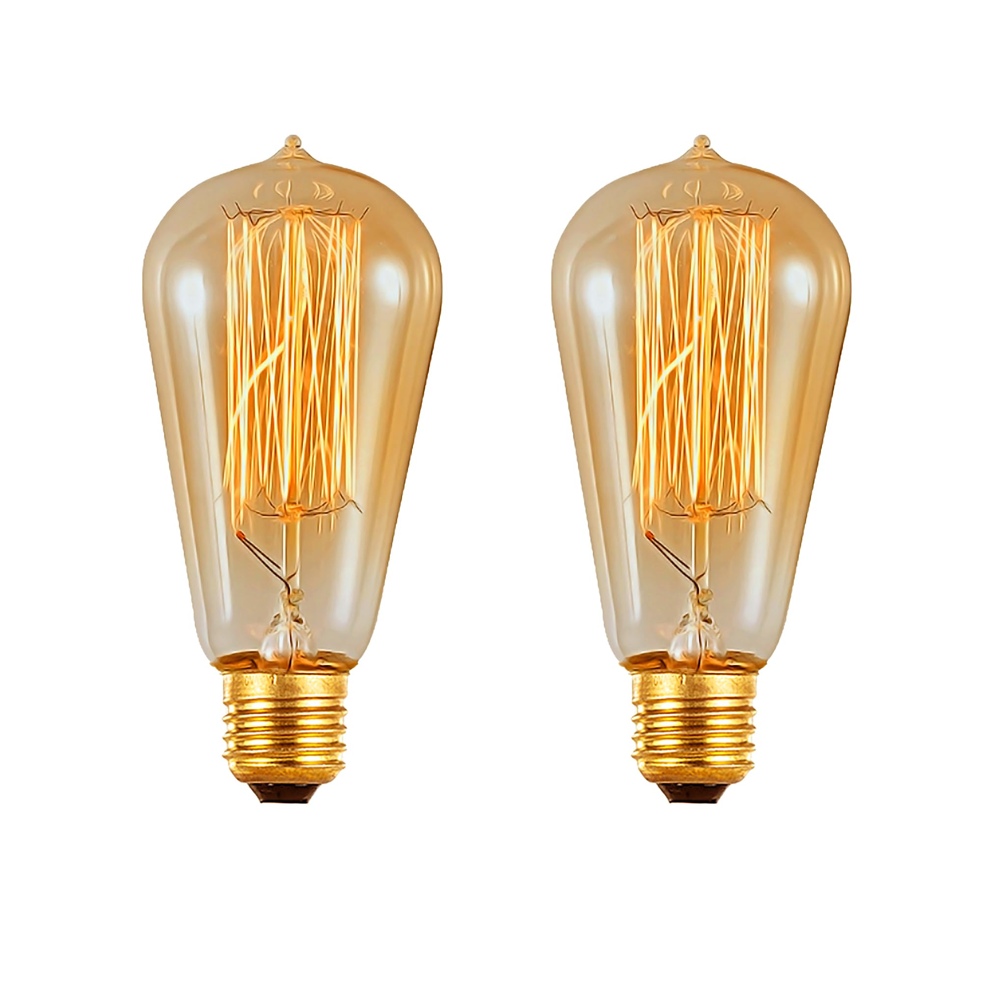 ST58 Vintage Antique Light Bulbs-25W E26 Base 120 Volts Dimmable Edison Light Bulbs,Amber Glass, Warm White 2200K (2 Pack)