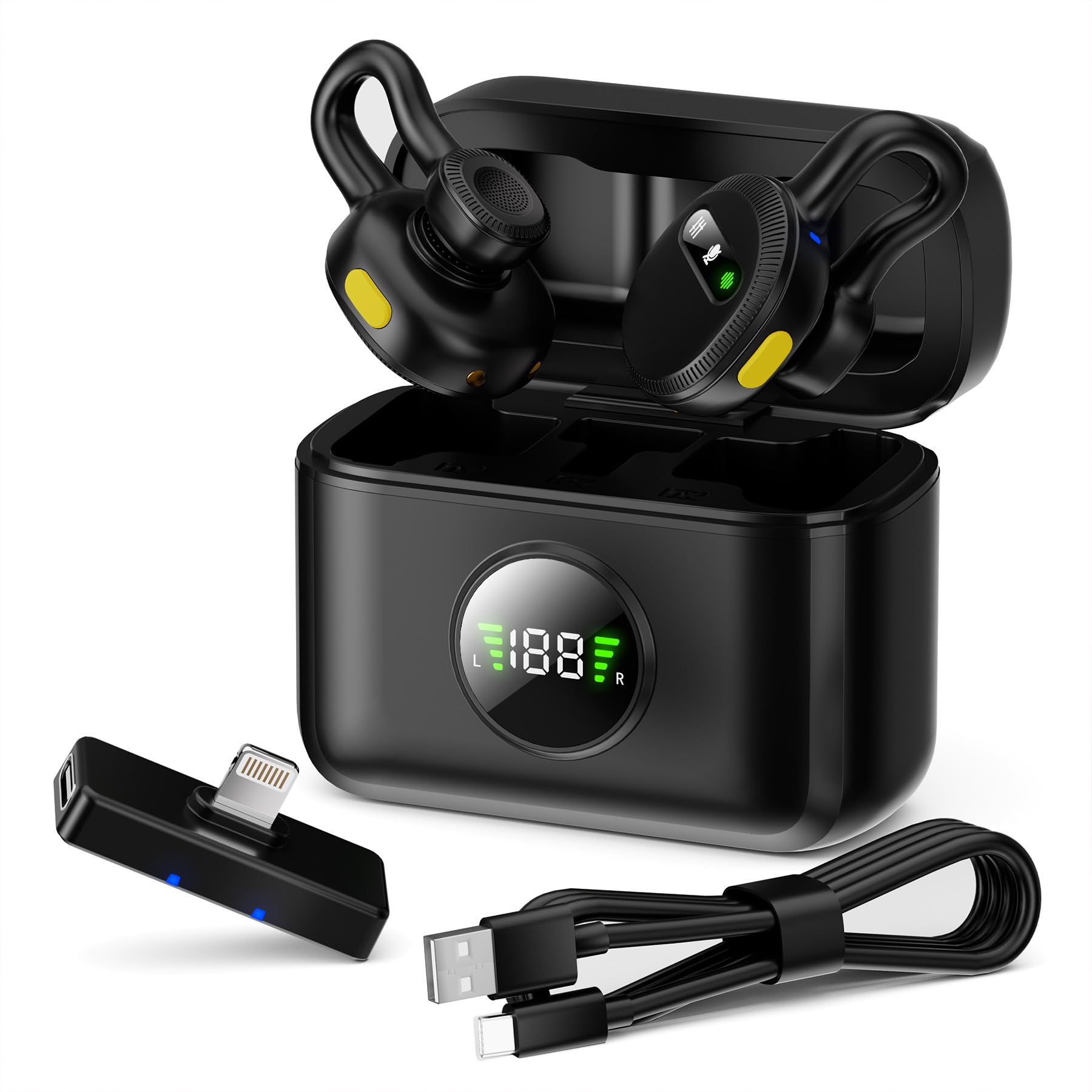 Tisino mini Wireless Lavalier Microphone for iPhone with Lighting Plug, Noise Reduction Mini Clip-on Lapel Mic with Charging Case, Portable for YouTube, TikTok, Vlog, Podcast, Interview,Black